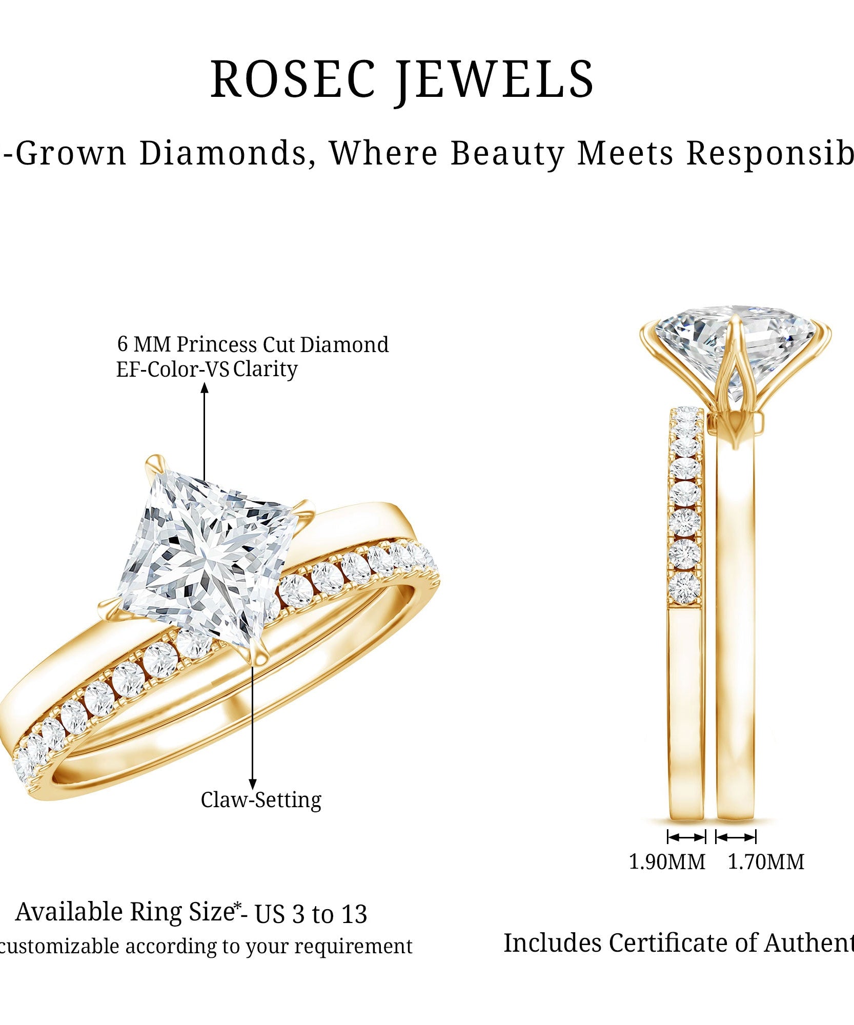 Princess Cut Lab Grown Diamond Ring With Wedding Band