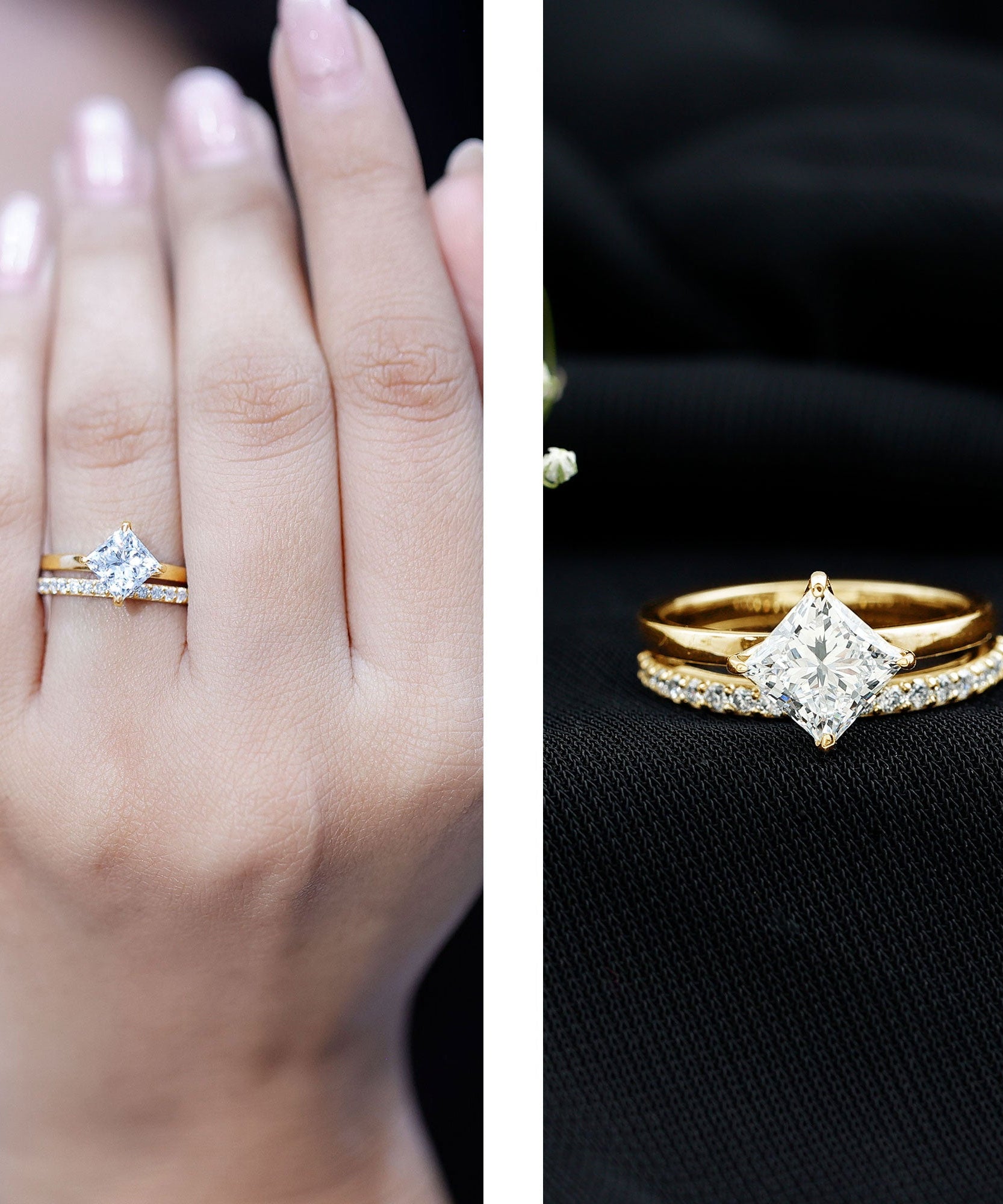Princess Cut Lab Grown Diamond Ring With Wedding Band