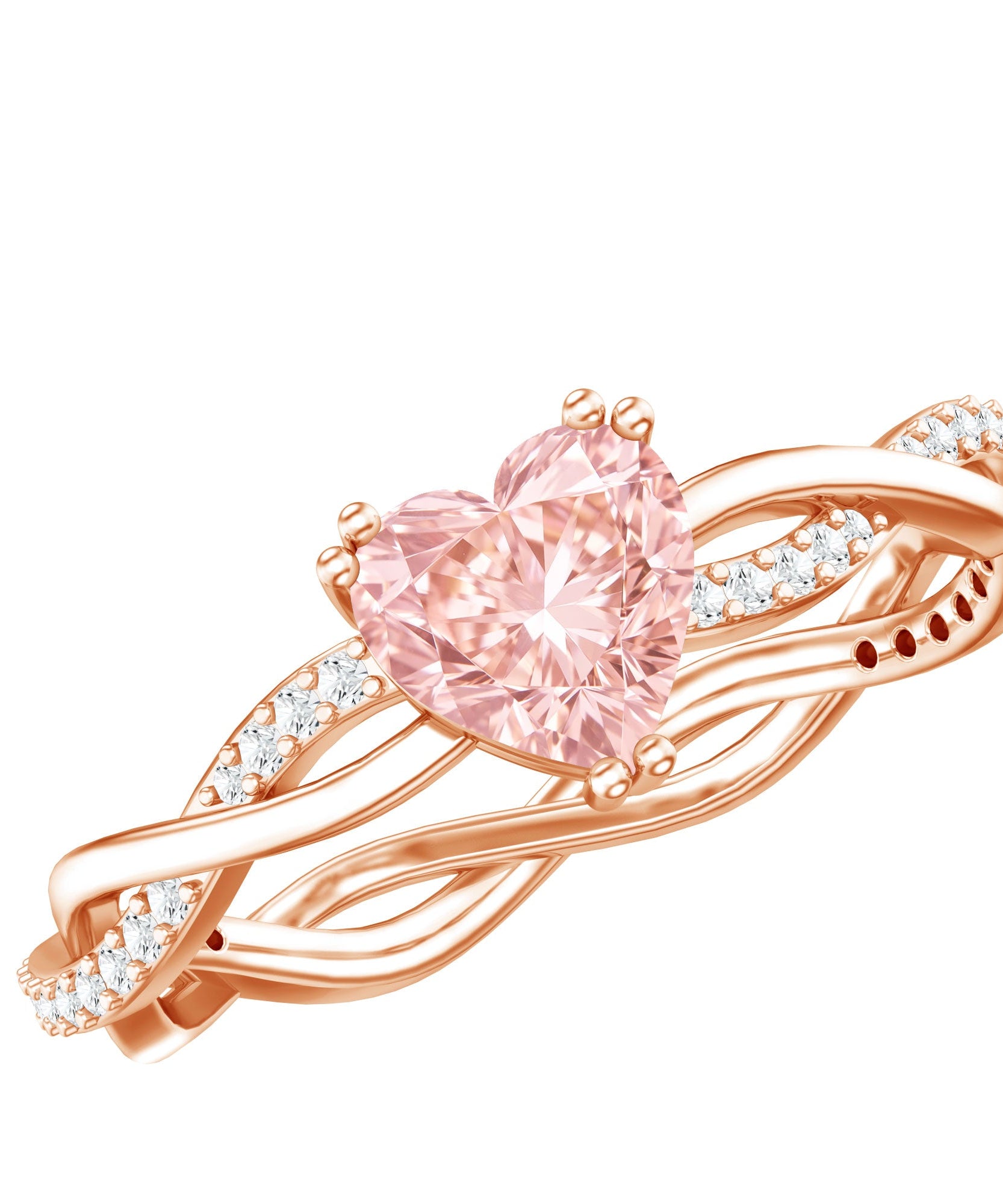 1 CT IGI Certified Lab Grown Pink Diamond Heart Engagement Ring with Crossover Shank