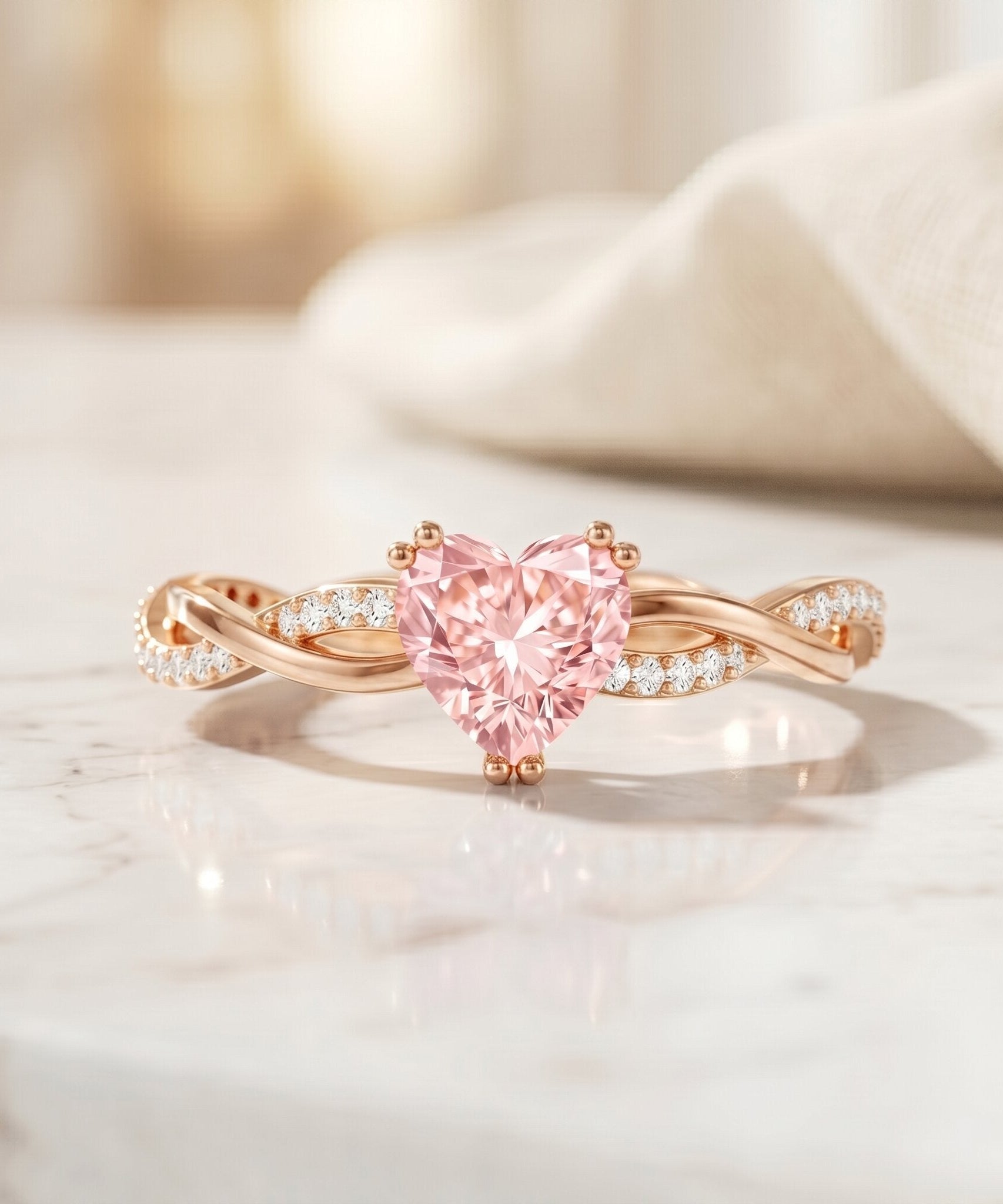 1 CT IGI Certified Lab Grown Pink Diamond Heart Engagement Ring with Crossover Shank