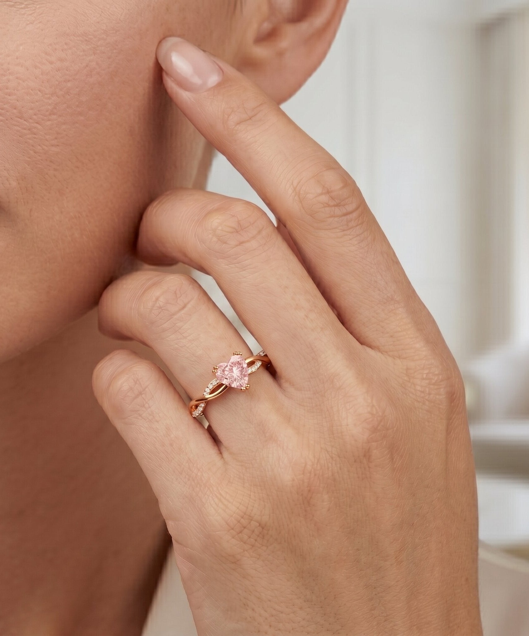 1 CT IGI Certified Lab Grown Pink Diamond Heart Engagement Ring with Crossover Shank