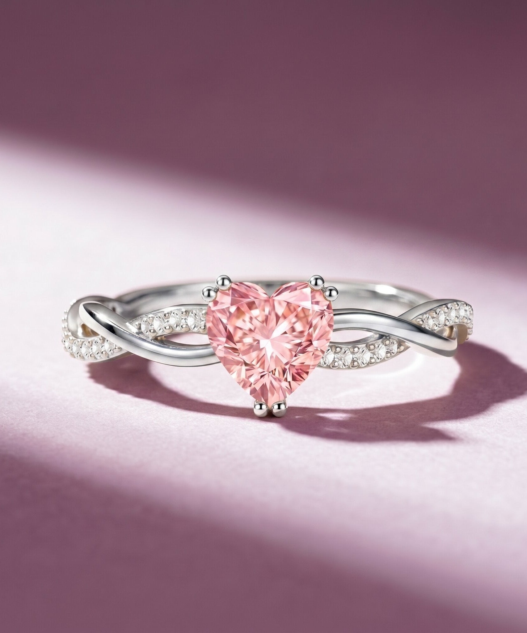 1 CT IGI Certified Lab Grown Pink Diamond Heart Engagement Ring with Crossover Shank
