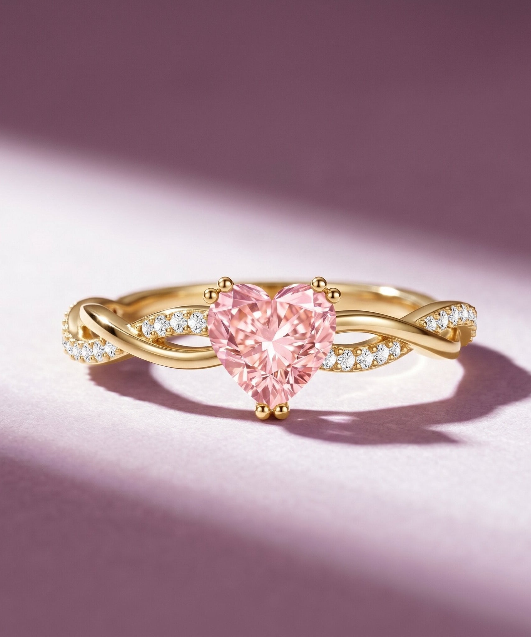 1 CT IGI Certified Lab Grown Pink Diamond Heart Engagement Ring with Crossover Shank