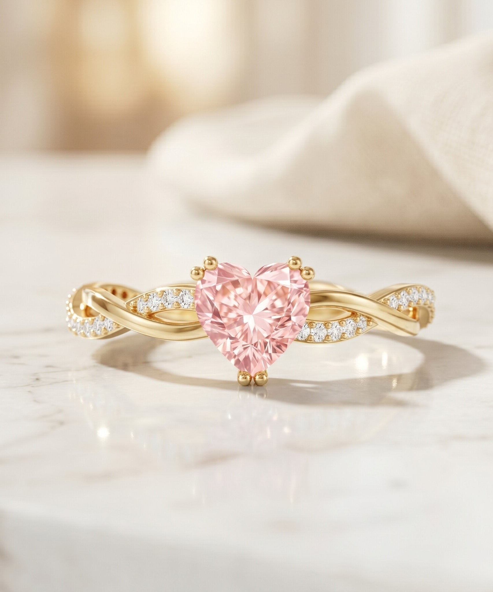 1 CT IGI Certified Lab Grown Pink Diamond Heart Engagement Ring with Crossover Shank