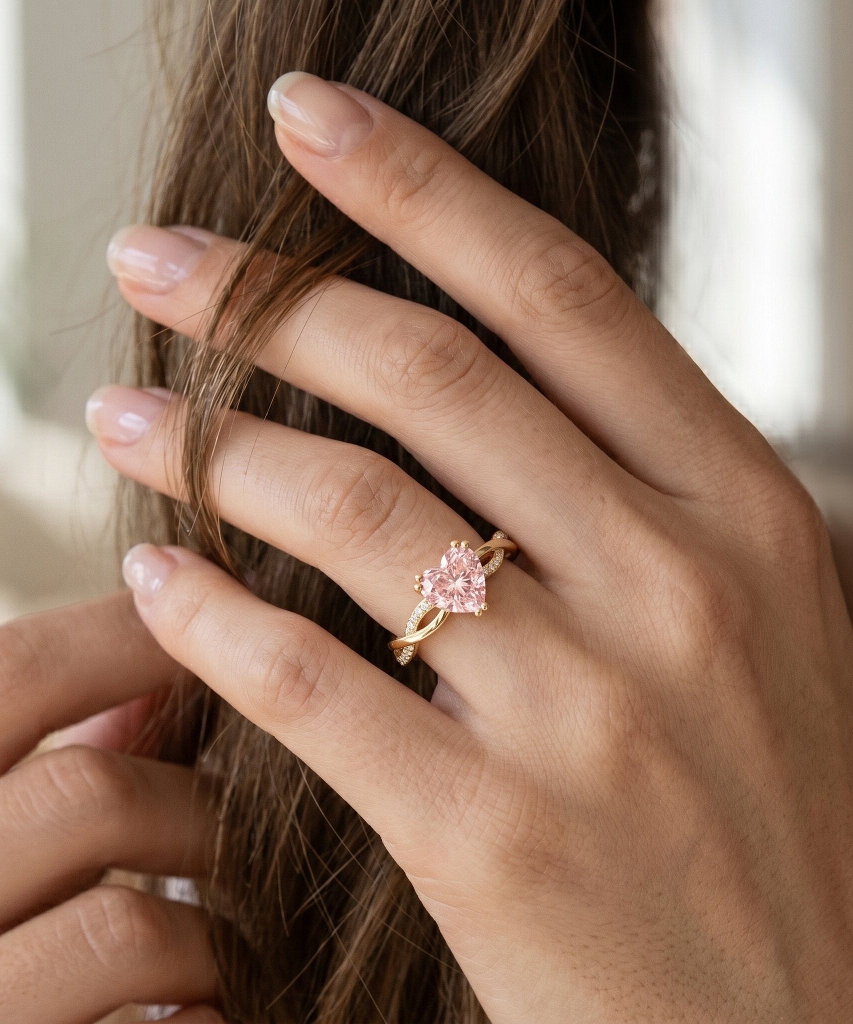 1 CT IGI Certified Lab Grown Pink Diamond Heart Engagement Ring with Crossover Shank