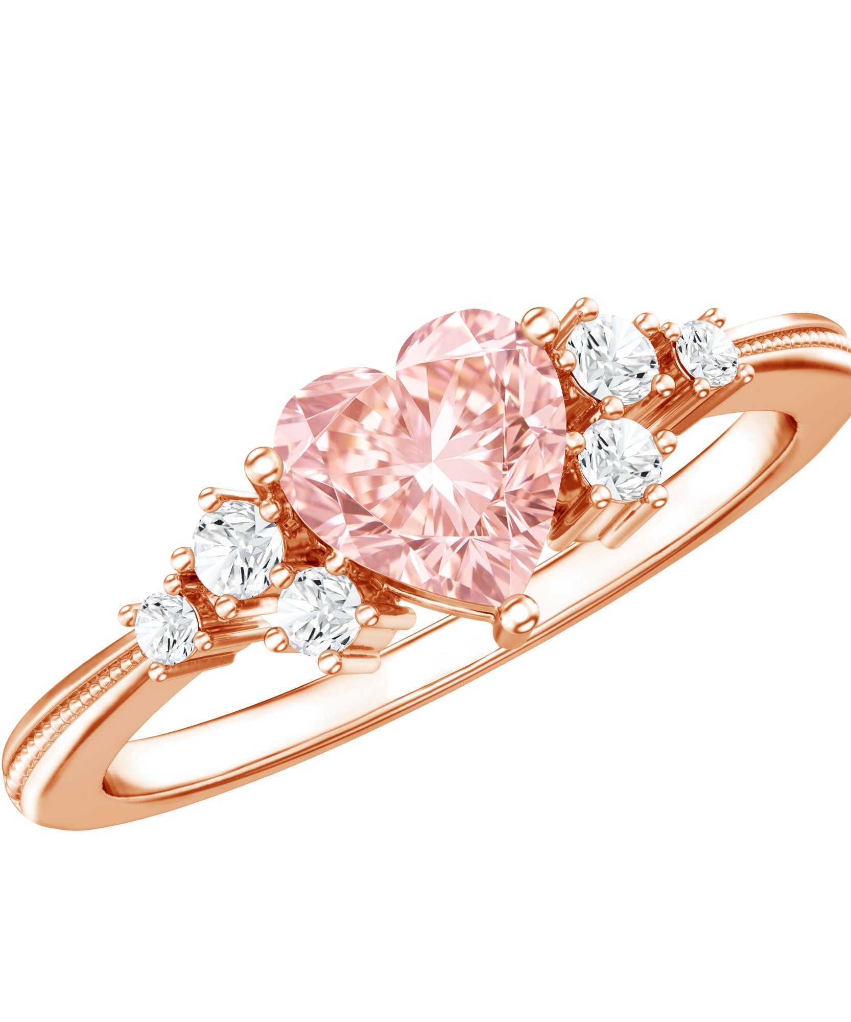 1 CT Lab Grown Pink and White Diamond Heart Engagement Ring IGI Certified