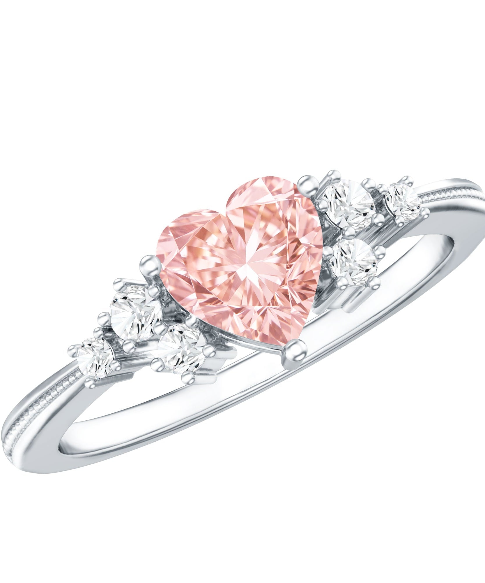 1 CT Lab Grown Pink and White Diamond Heart Engagement Ring IGI Certified