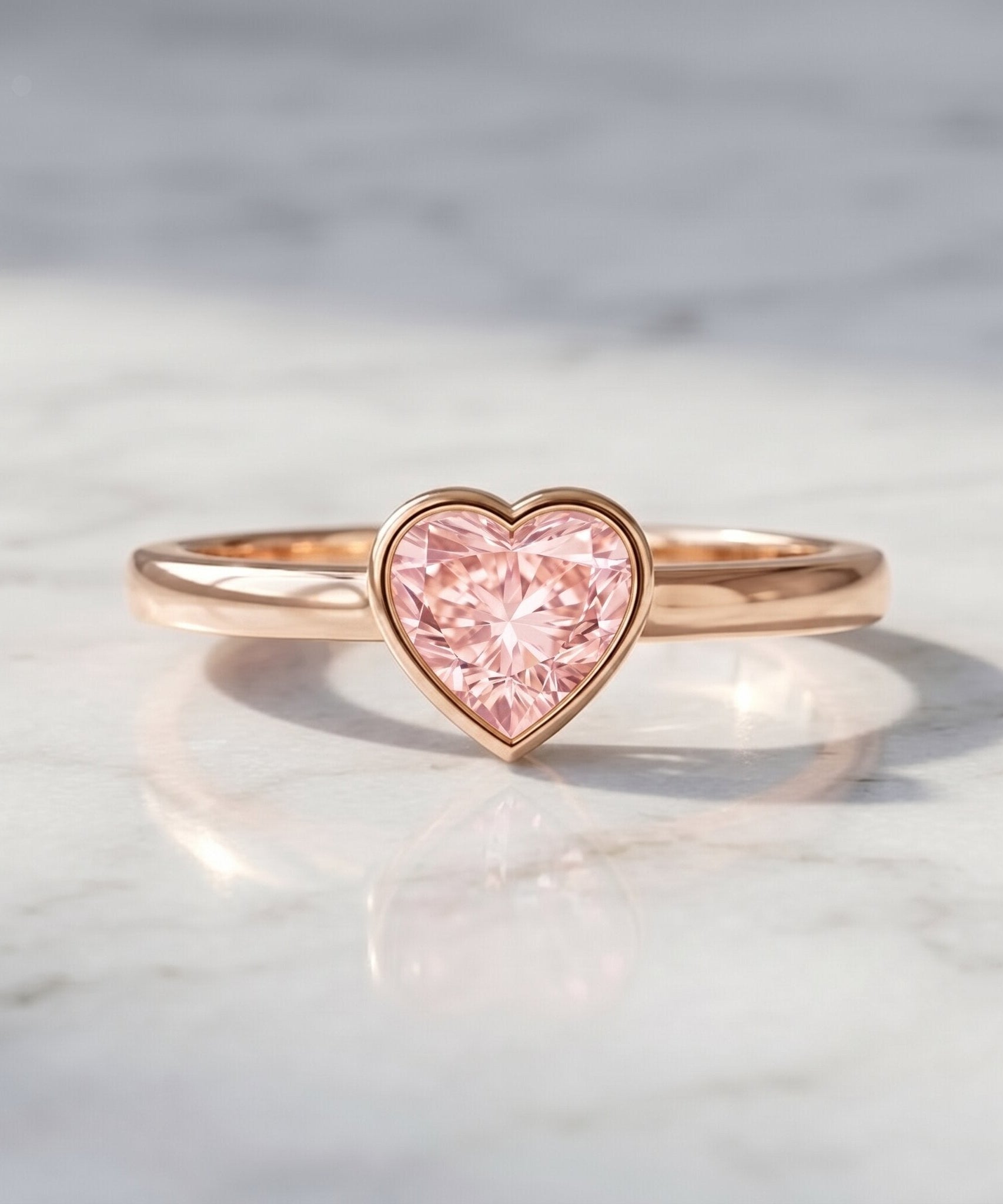 Bezel Set Lab Grown Pink Diamond Solitaire Promise Ring with IGI Certificate