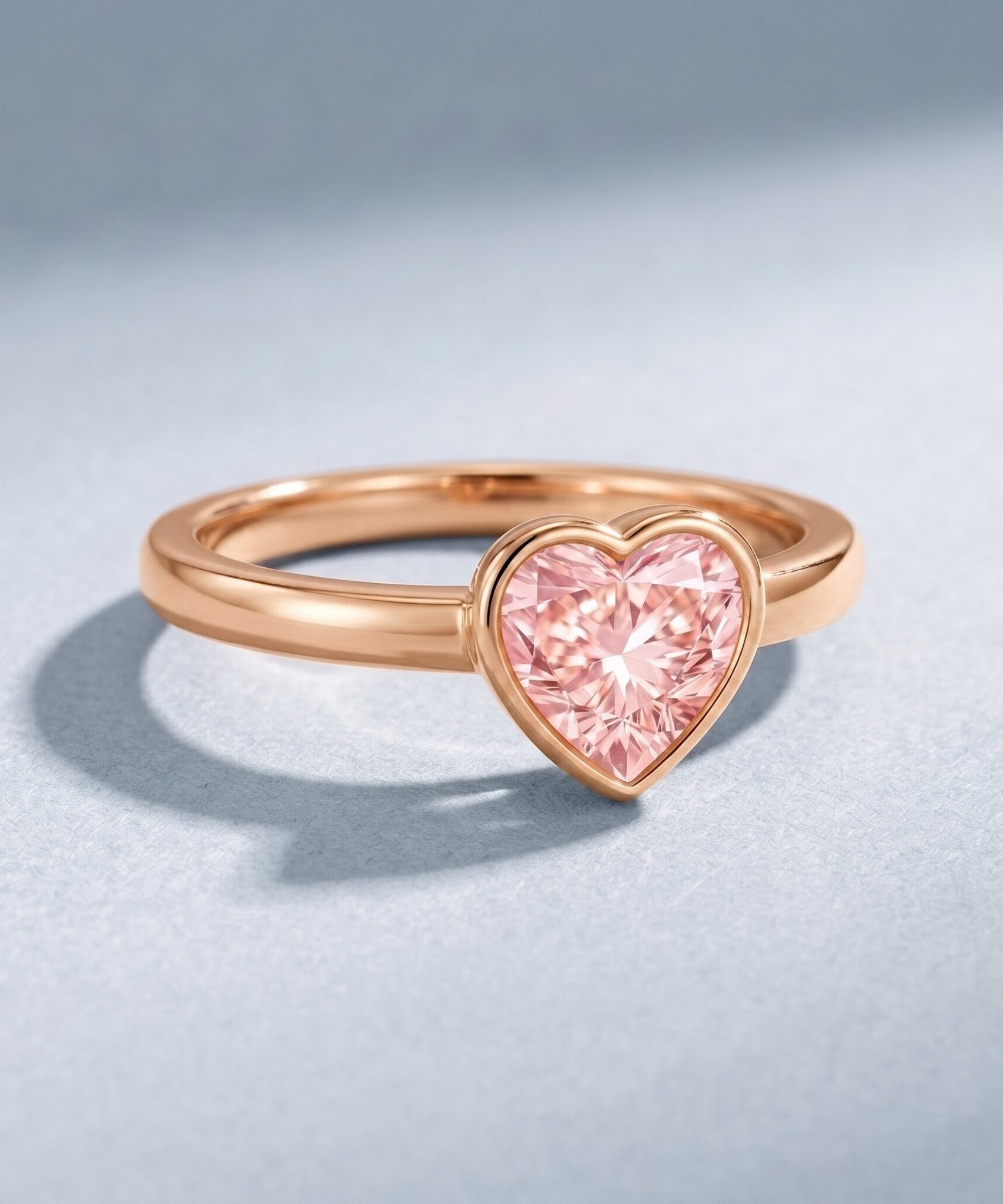 Bezel Set Lab Grown Pink Diamond Solitaire Promise Ring with IGI Certificate