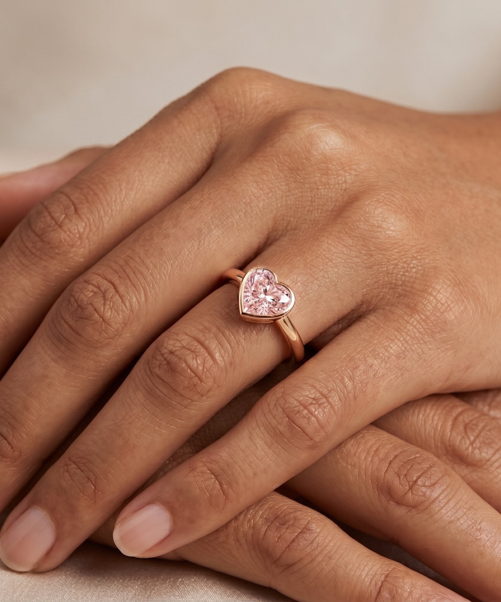 Bezel Set Lab Grown Pink Diamond Solitaire Promise Ring with IGI Certificate