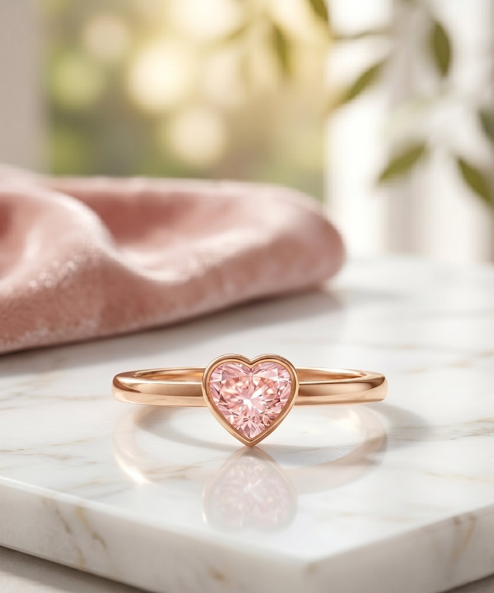 Bezel Set Lab Grown Pink Diamond Solitaire Promise Ring with IGI Certificate