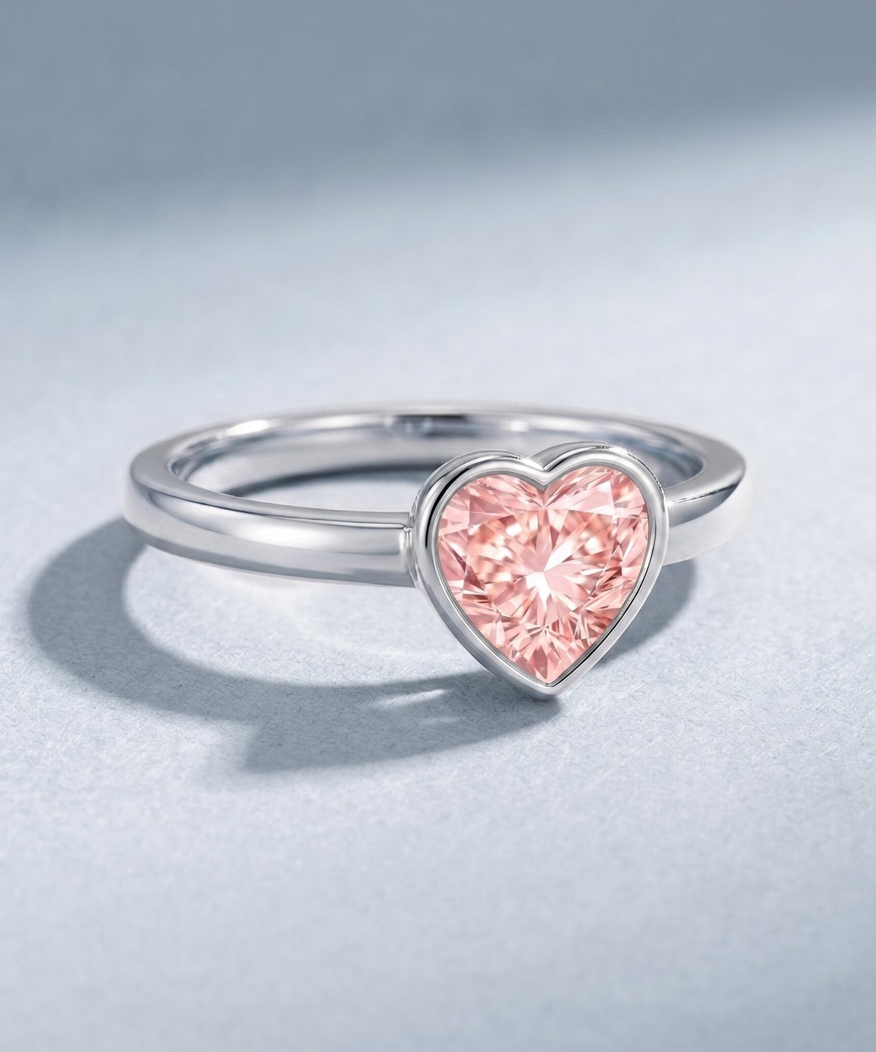 Bezel Set Lab Grown Pink Diamond Solitaire Promise Ring with IGI Certificate
