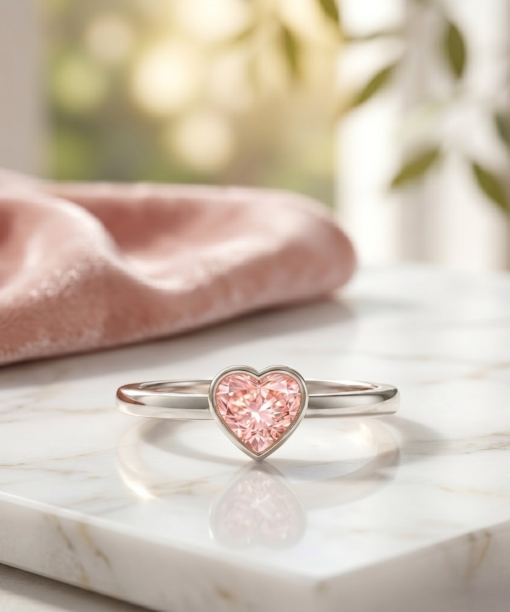 Bezel Set Lab Grown Pink Diamond Solitaire Promise Ring with IGI Certificate