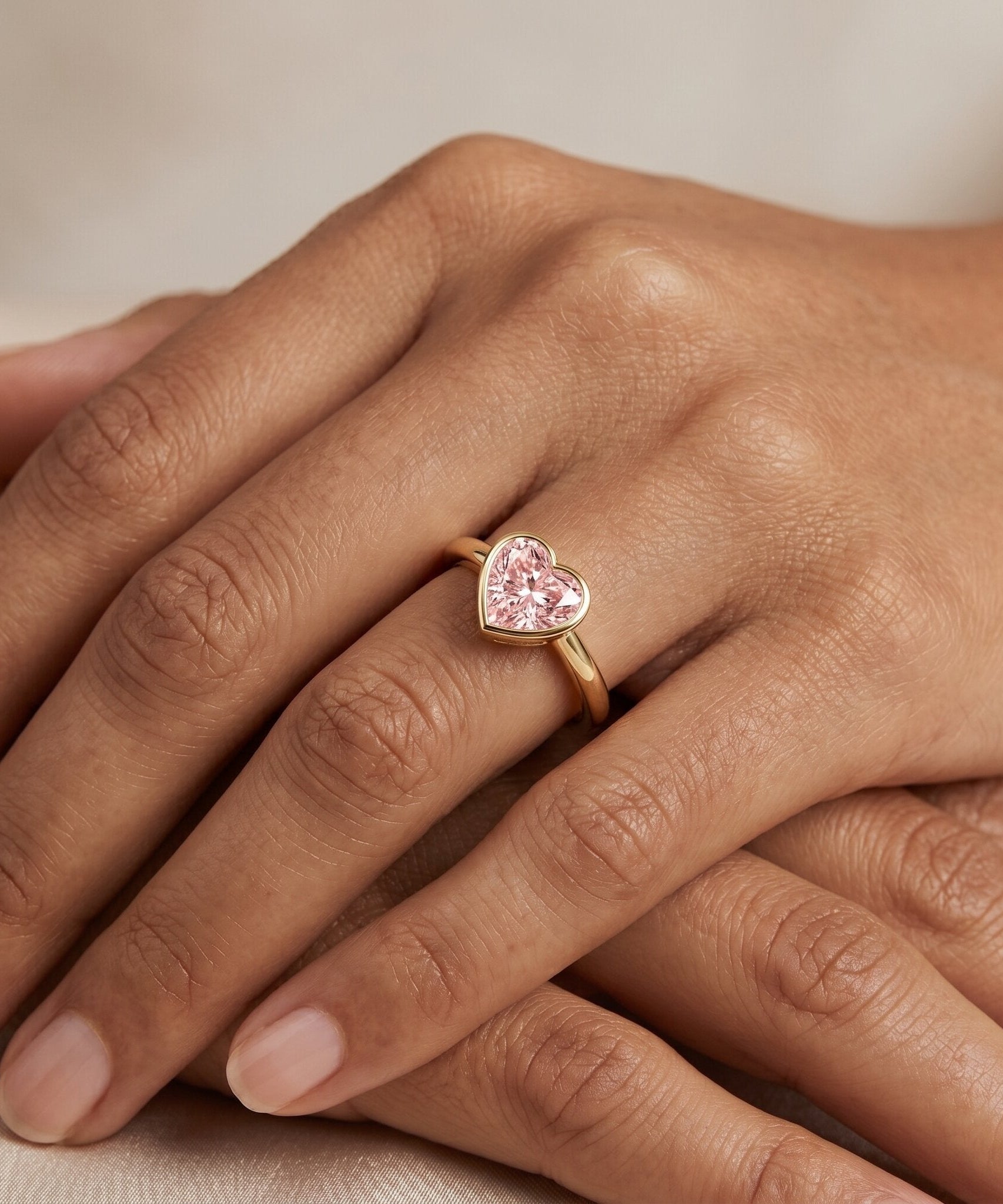 Bezel Set Lab Grown Pink Diamond Solitaire Promise Ring with IGI Certificate
