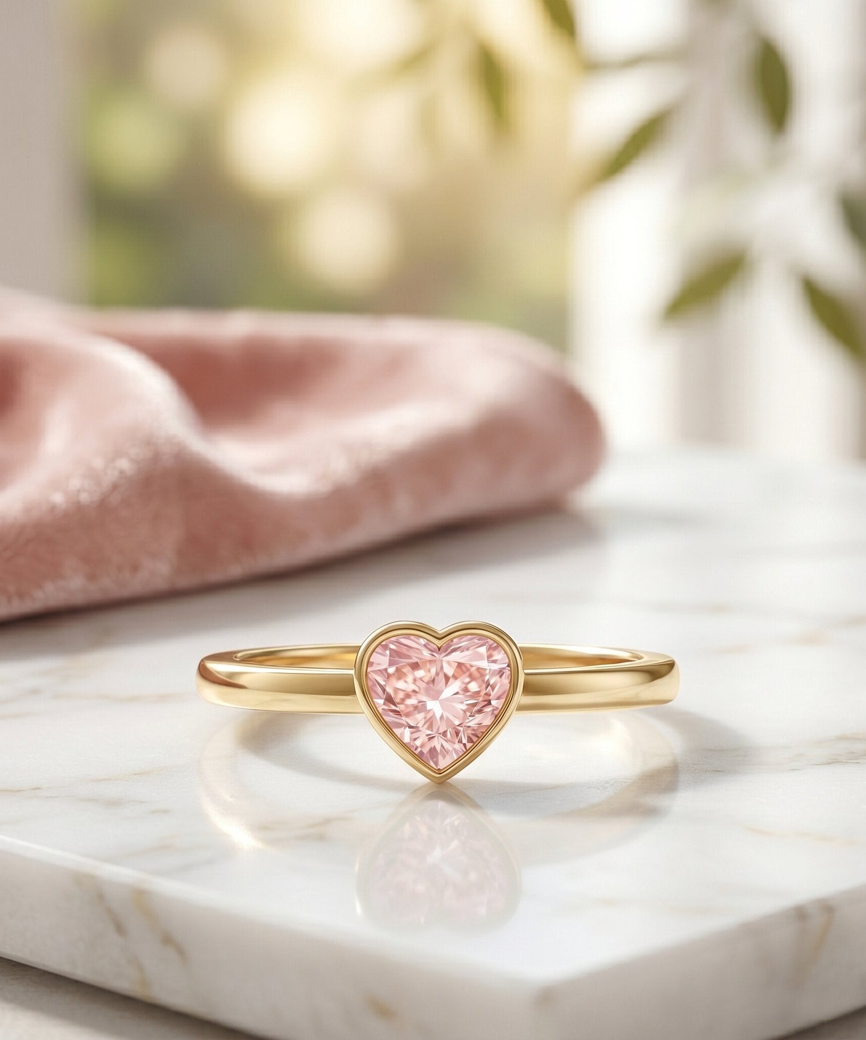 Bezel Set Lab Grown Pink Diamond Solitaire Promise Ring with IGI Certificate