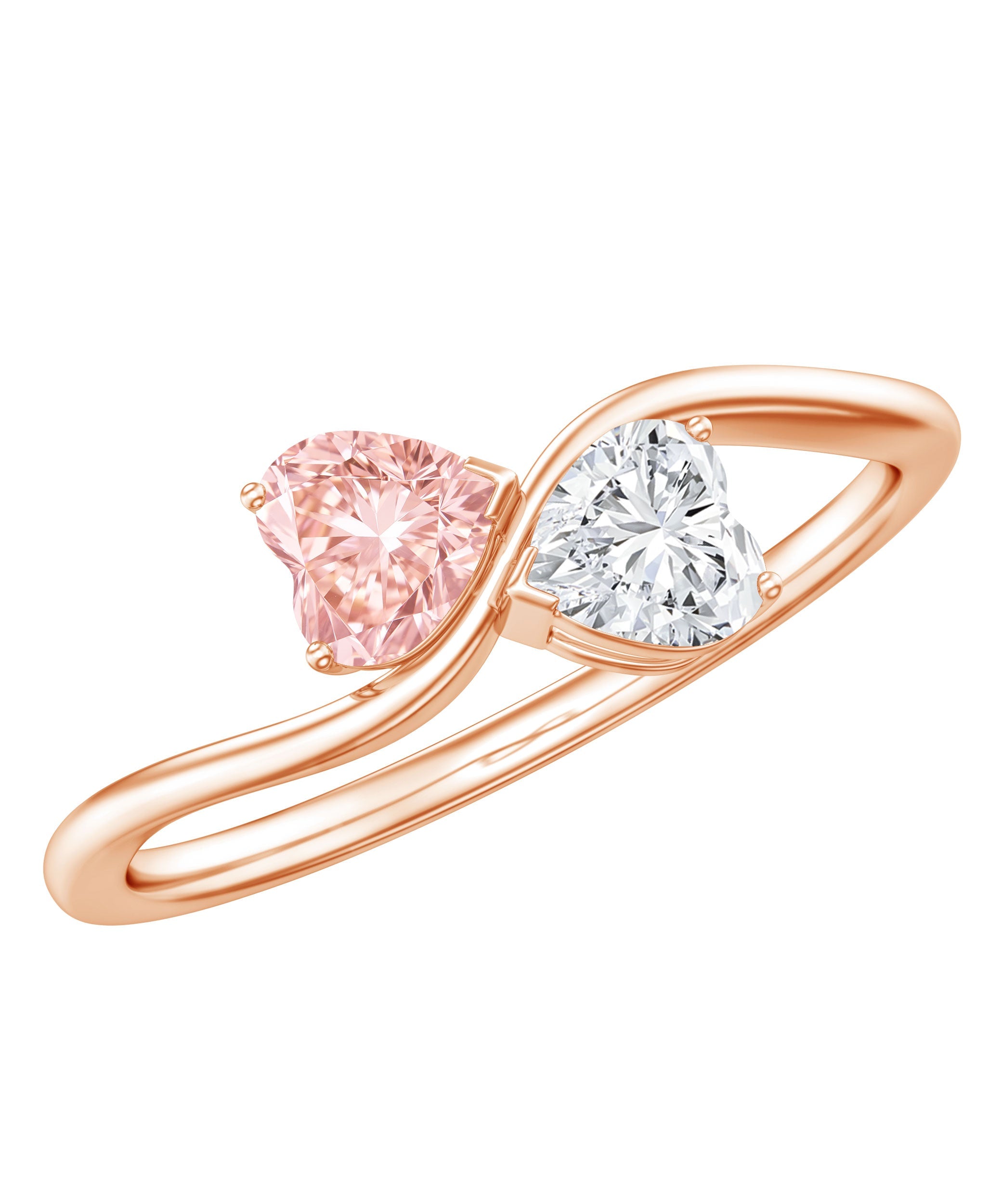 Lab Grown Pink and White Diamond Double Heart Promise Ring IGI Certified