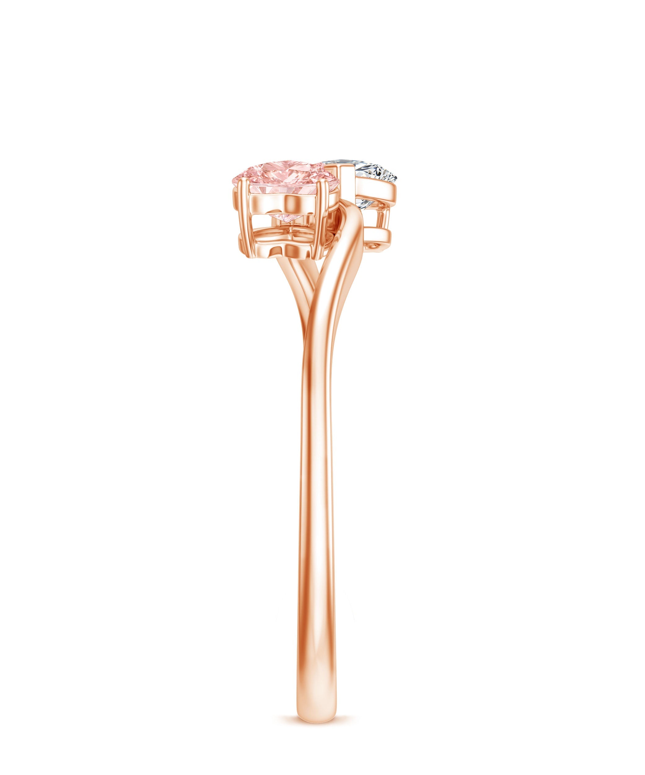 Lab Grown Pink and White Diamond Double Heart Promise Ring IGI Certified