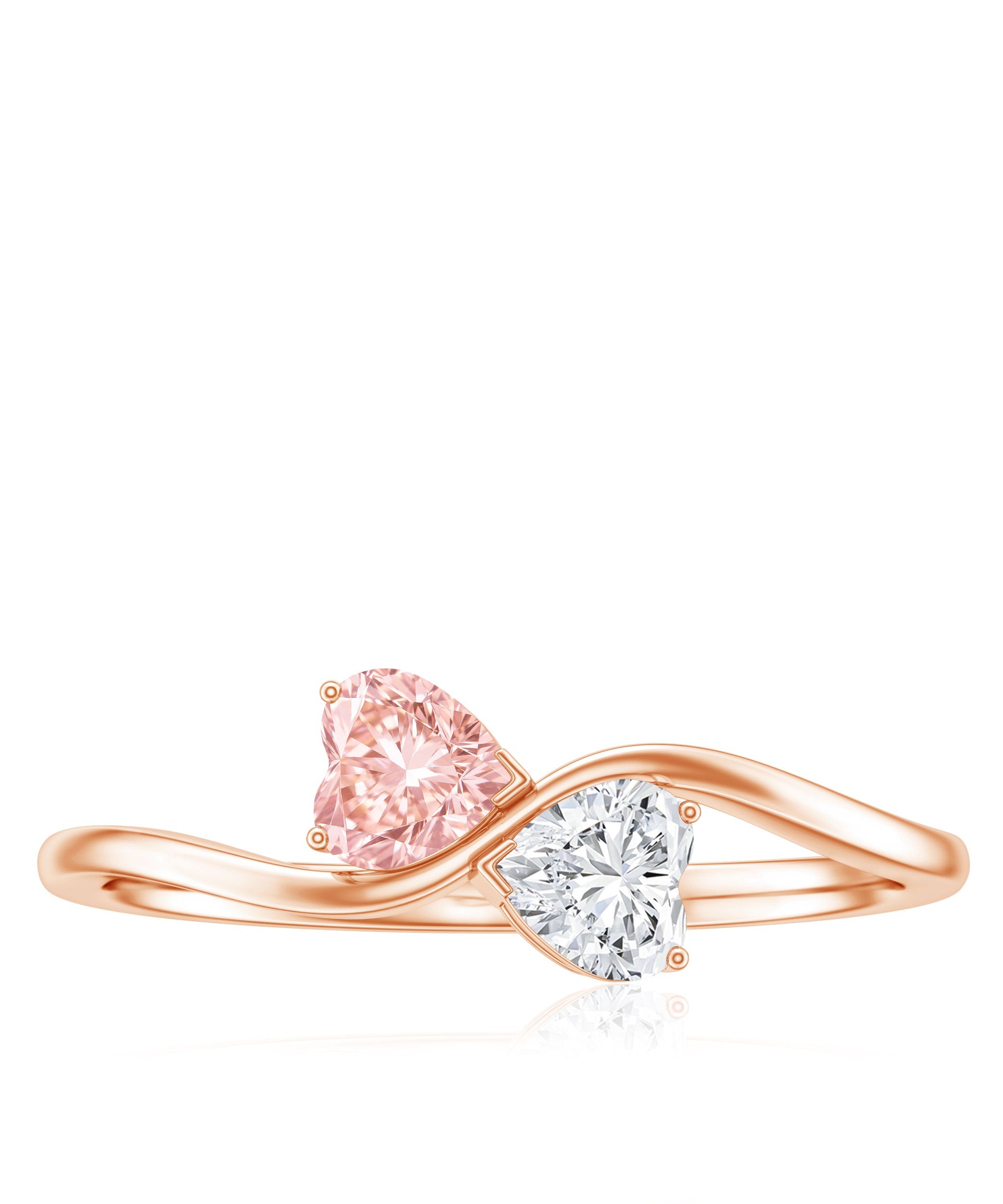Lab Grown Pink and White Diamond Double Heart Promise Ring IGI Certified