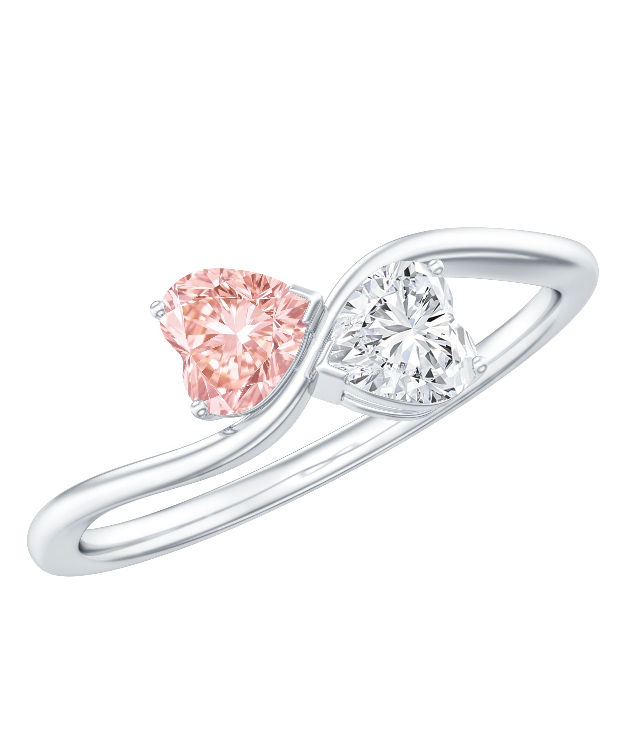 Lab Grown Pink and White Diamond Double Heart Promise Ring IGI Certified
