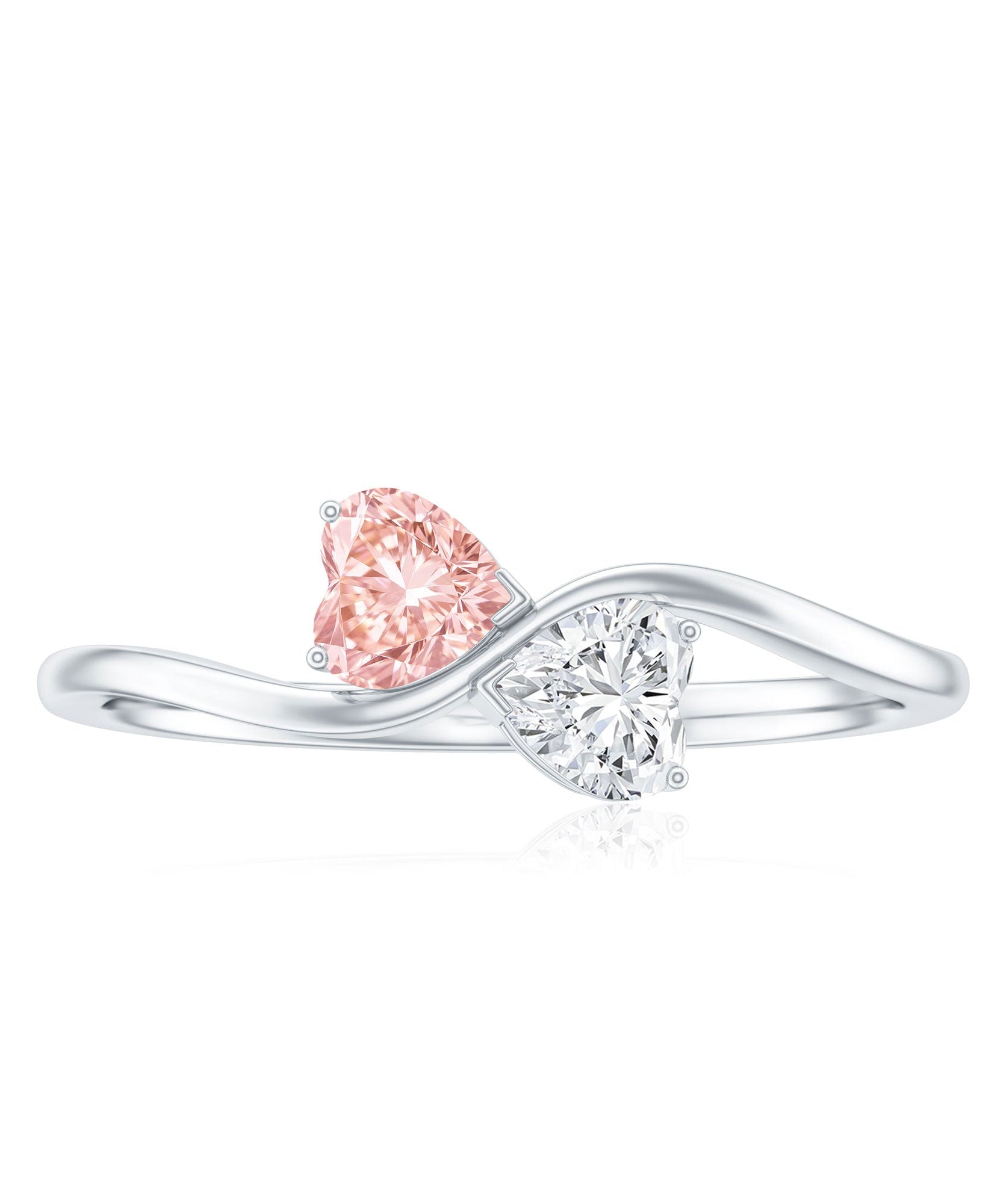 Lab Grown Pink and White Diamond Double Heart Promise Ring IGI Certified