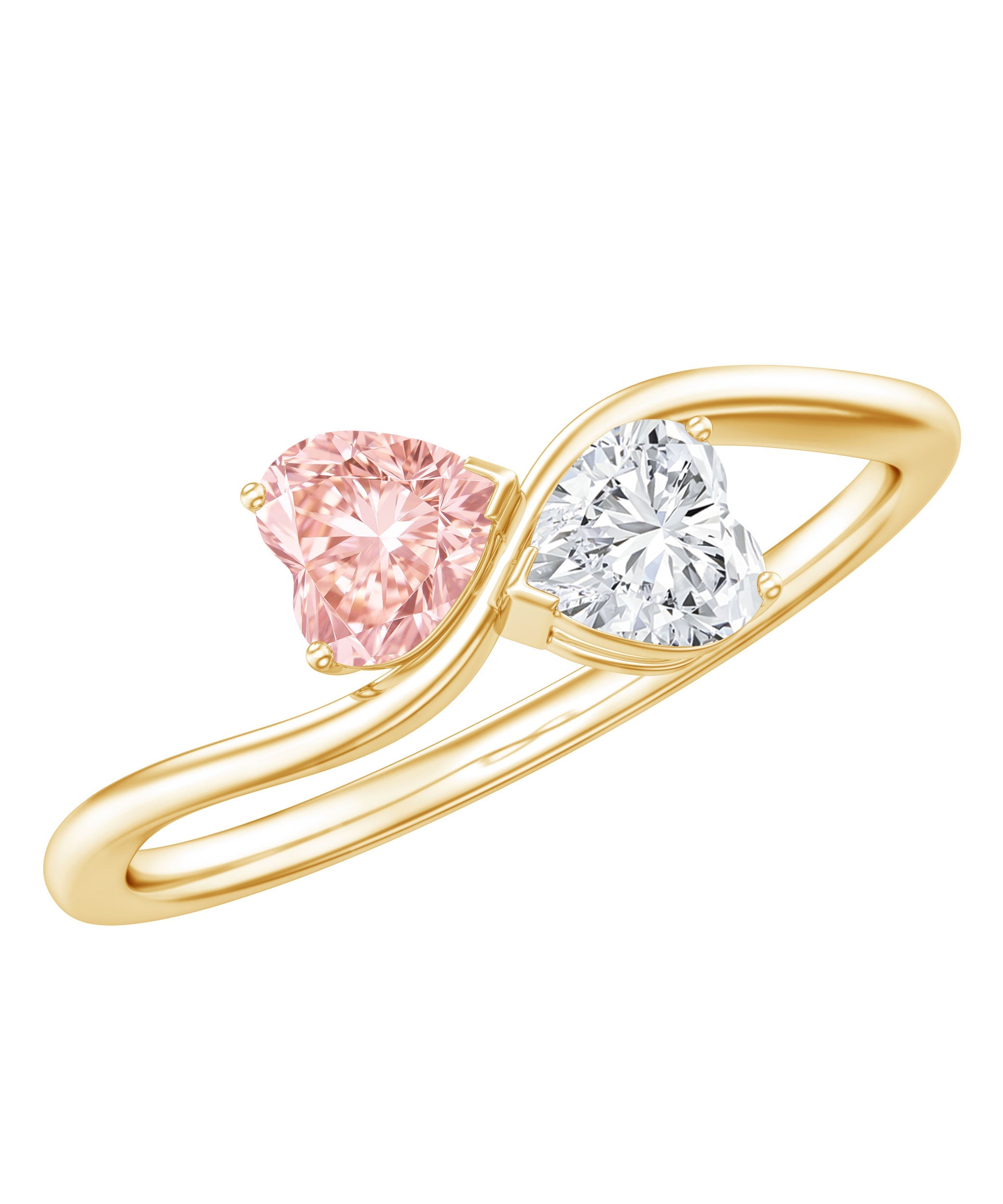 Lab Grown Pink and White Diamond Double Heart Promise Ring IGI Certified
