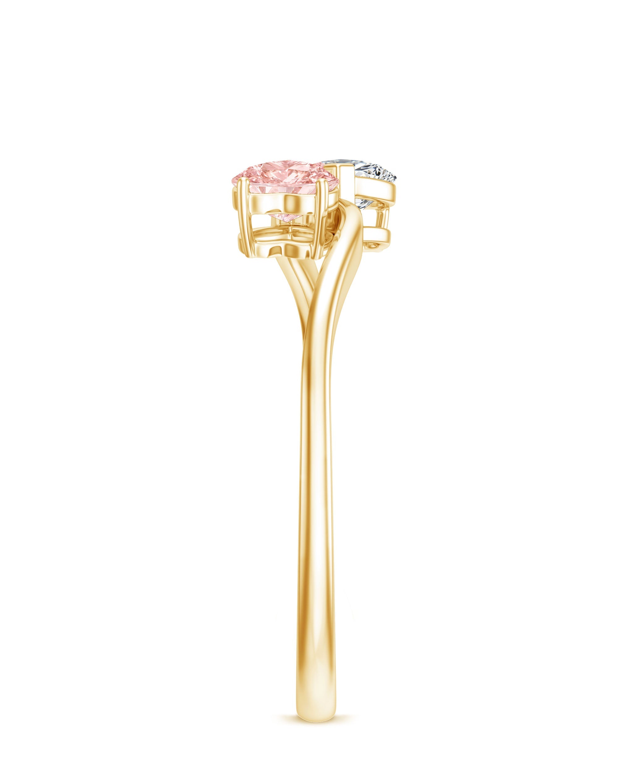 Lab Grown Pink and White Diamond Double Heart Promise Ring IGI Certified