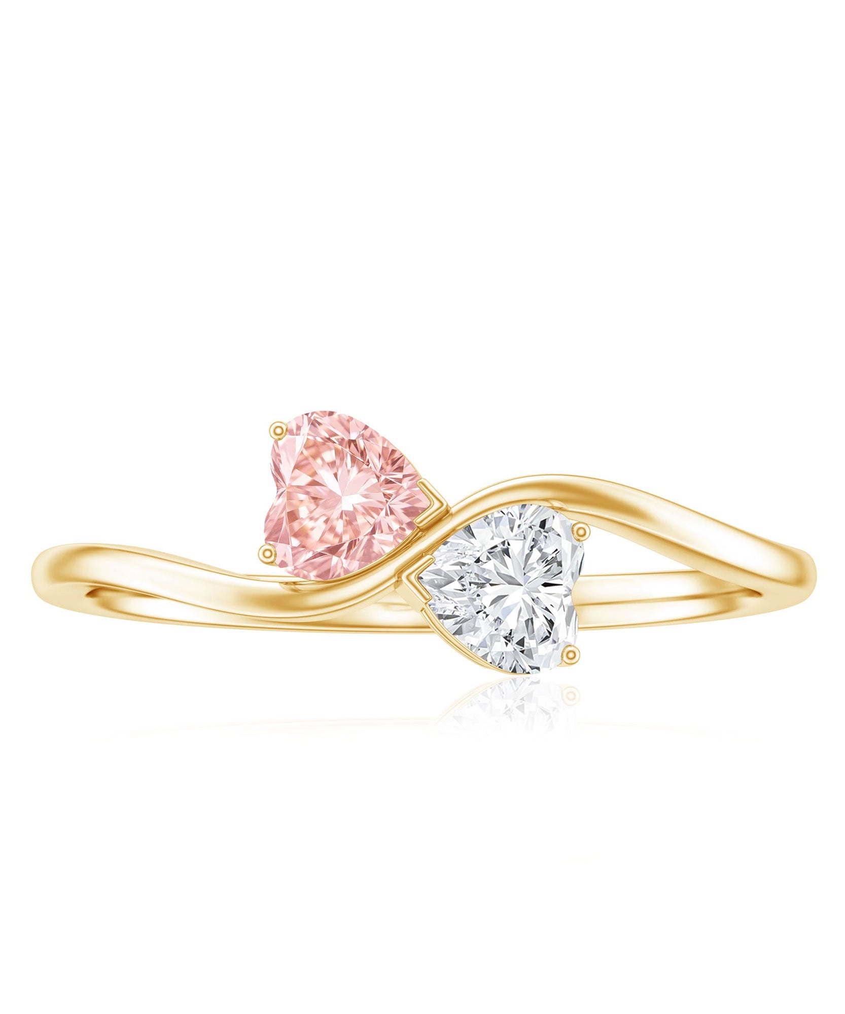 Lab Grown Pink and White Diamond Double Heart Promise Ring IGI Certified
