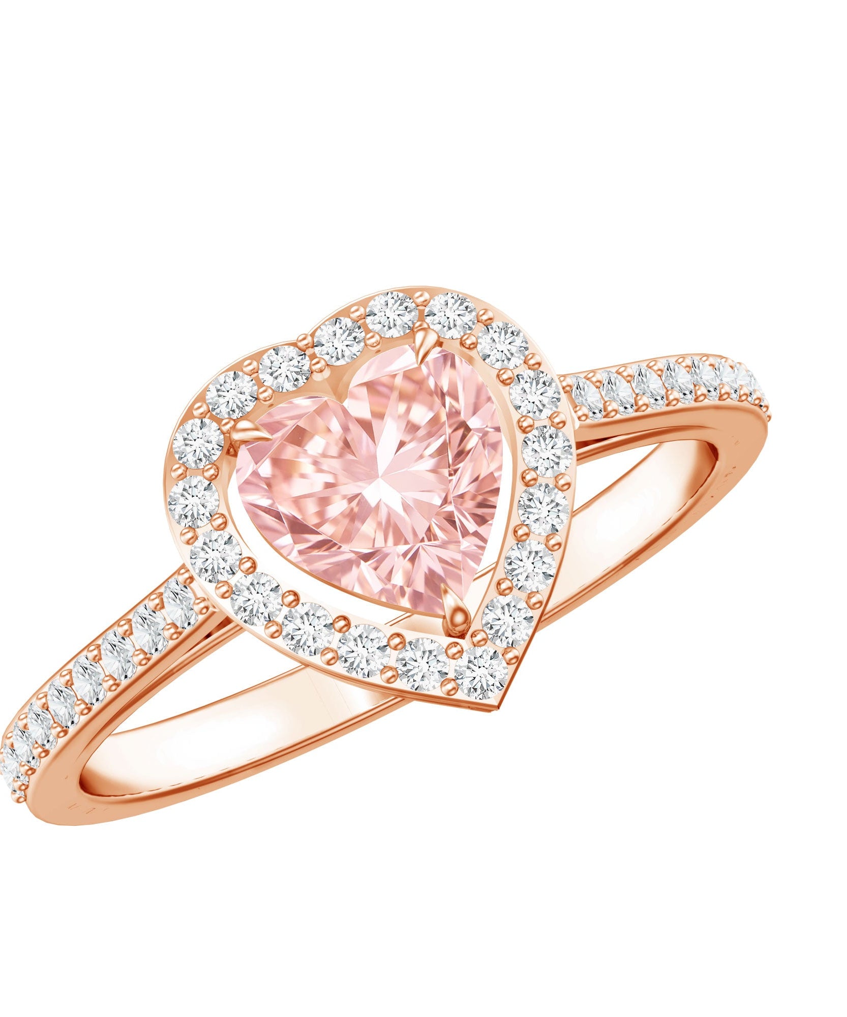 Heart Shape 1 CT Lab Grown Pink White Diamond Halo Engagement Ring IGI Certified