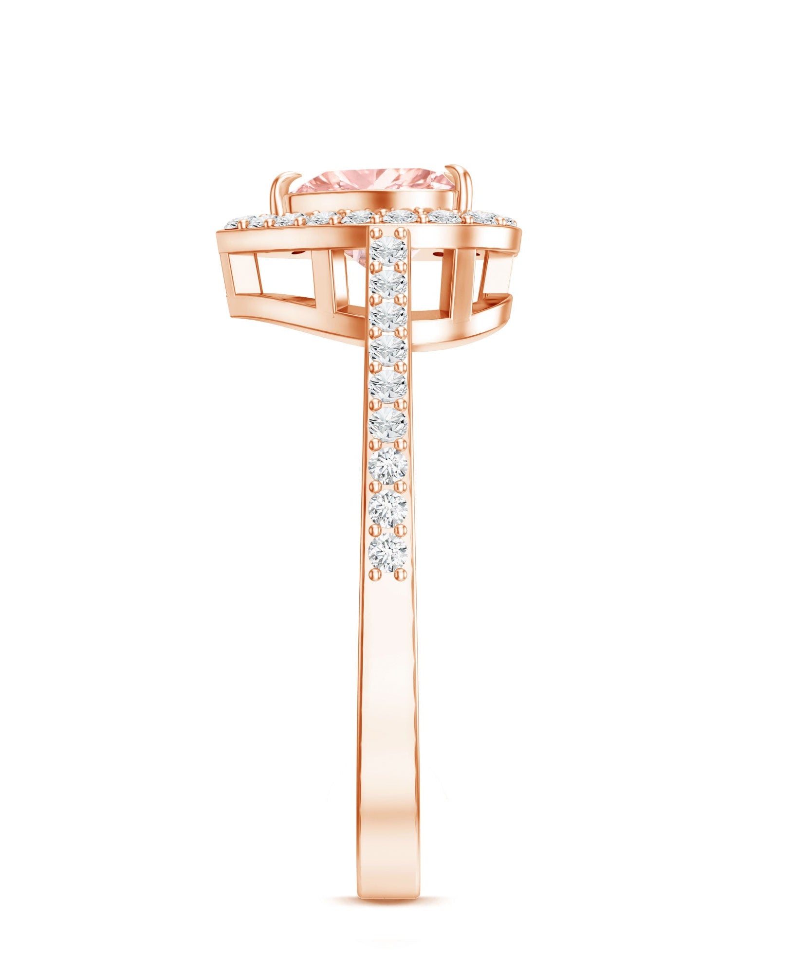 Heart Shape 1 CT Lab Grown Pink White Diamond Halo Engagement Ring IGI Certified