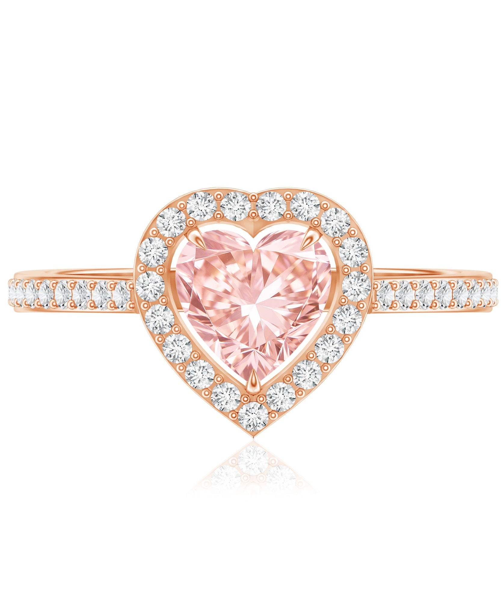 Heart Shape 1 CT Lab Grown Pink White Diamond Halo Engagement Ring IGI Certified