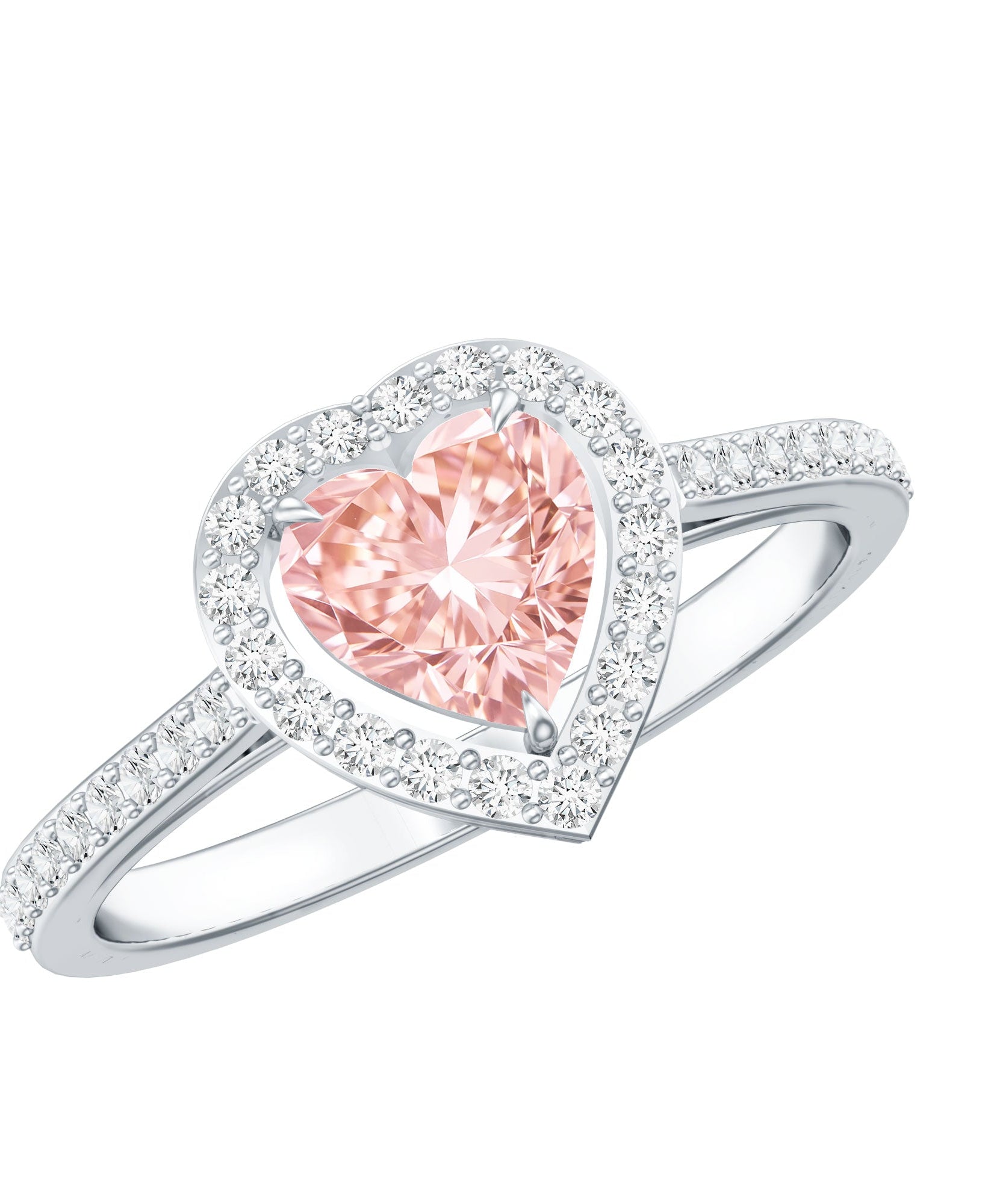 Heart Shape 1 CT Lab Grown Pink White Diamond Halo Engagement Ring IGI Certified