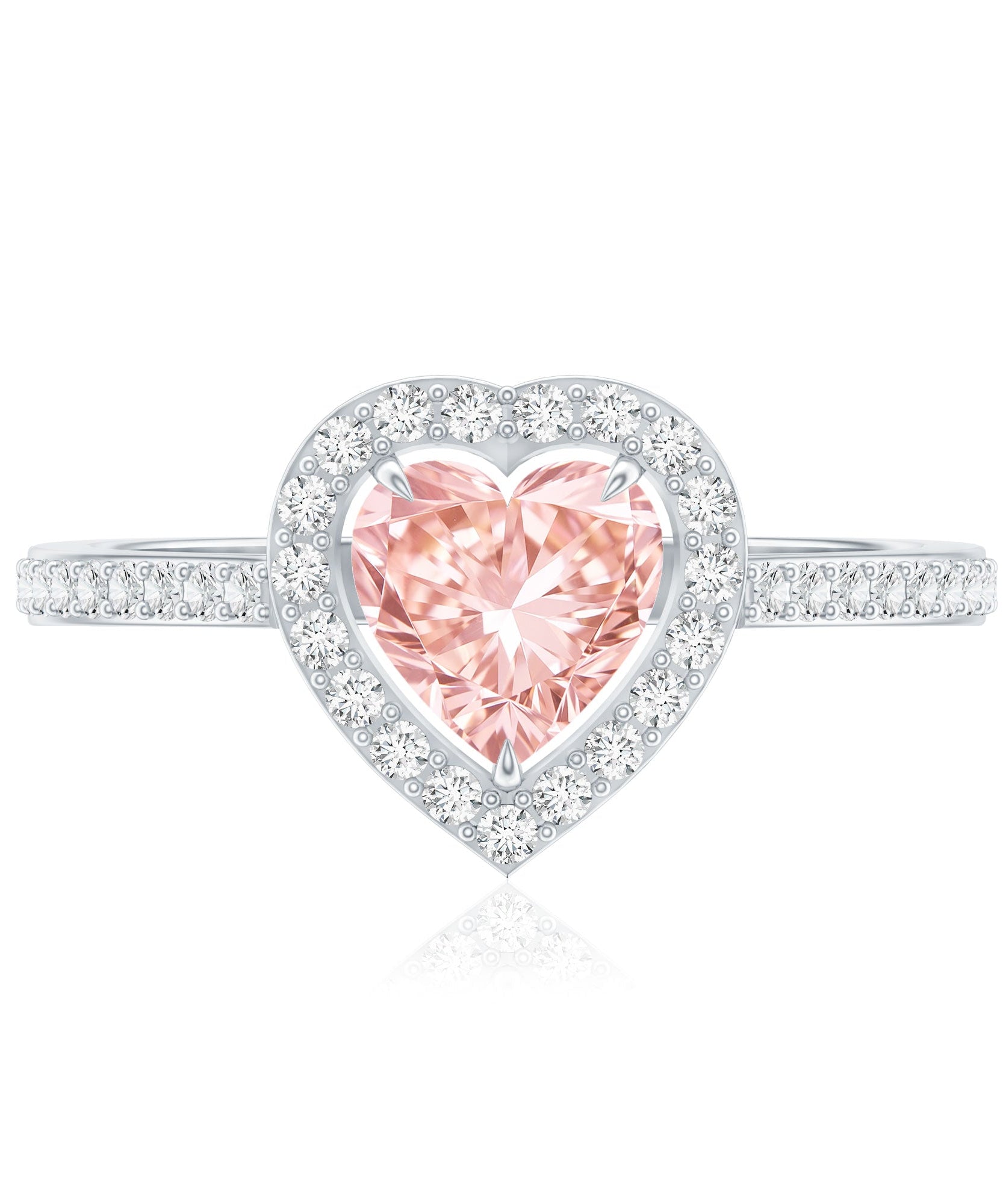 Heart Shape 1 CT Lab Grown Pink White Diamond Halo Engagement Ring IGI Certified