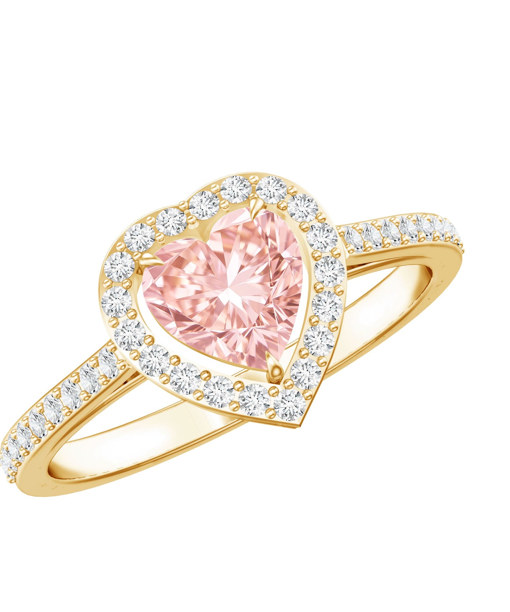 Heart Shape 1 CT Lab Grown Pink White Diamond Halo Engagement Ring IGI Certified