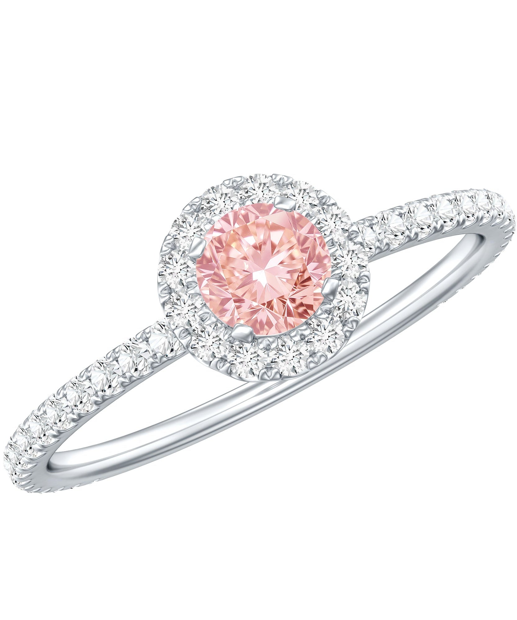 Lab Grown Pink White Diamond Halo Engagement Ring with IGI Certificate