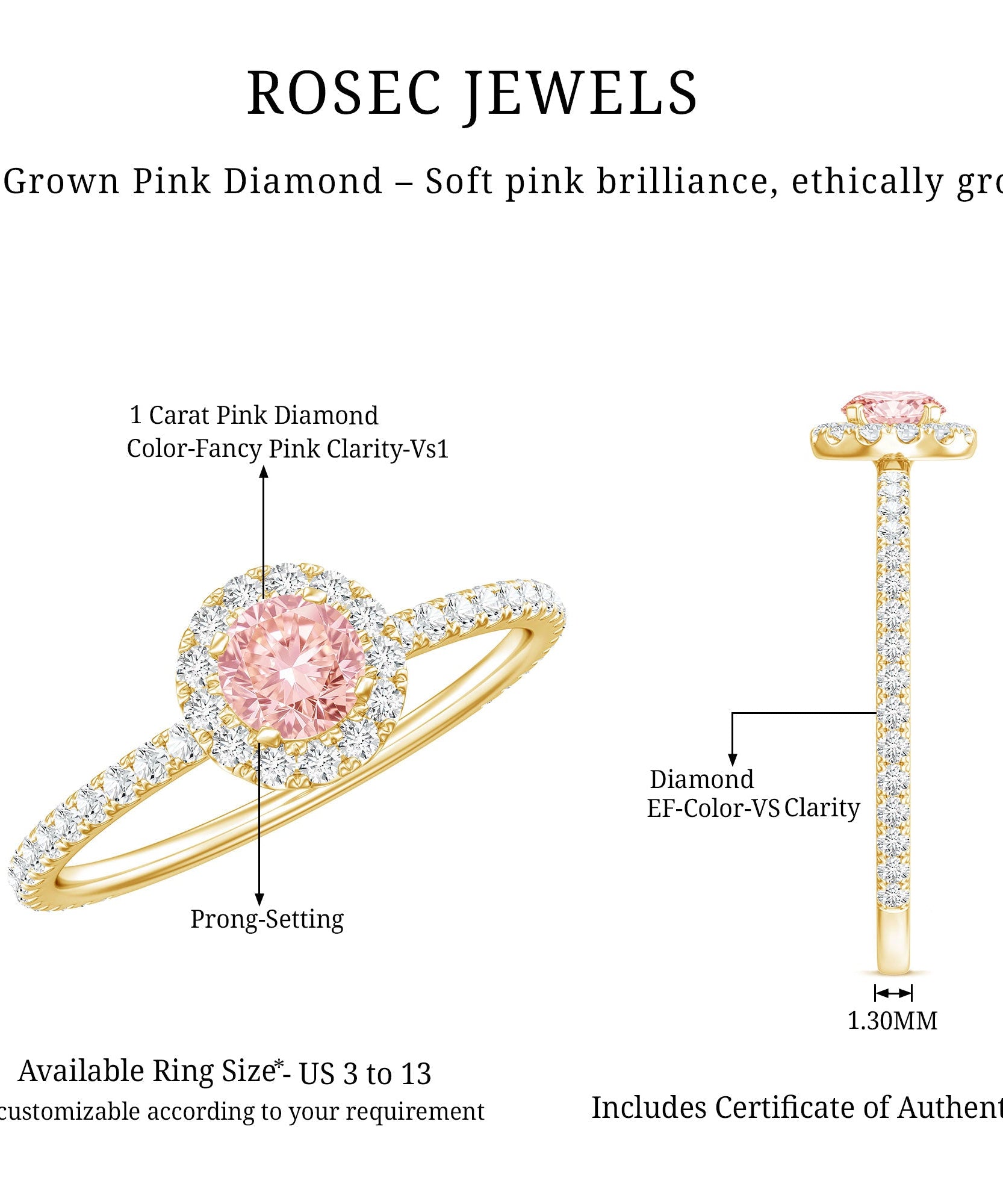 Lab Grown Pink White Diamond Halo Engagement Ring with IGI Certificate