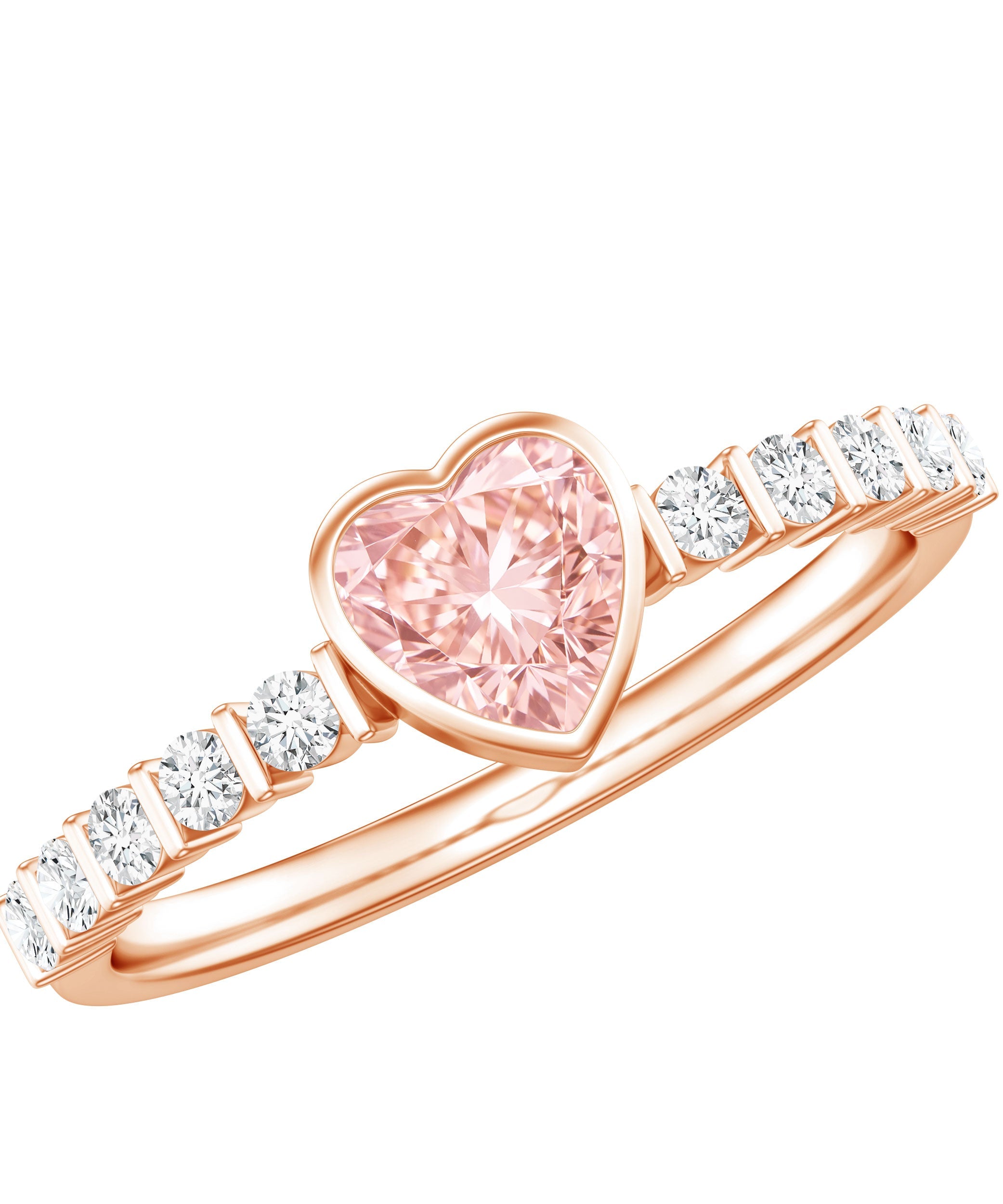IGI Certified 1 CT Lab Grown Pink Diamond Heart Engagement Ring with Side Stones