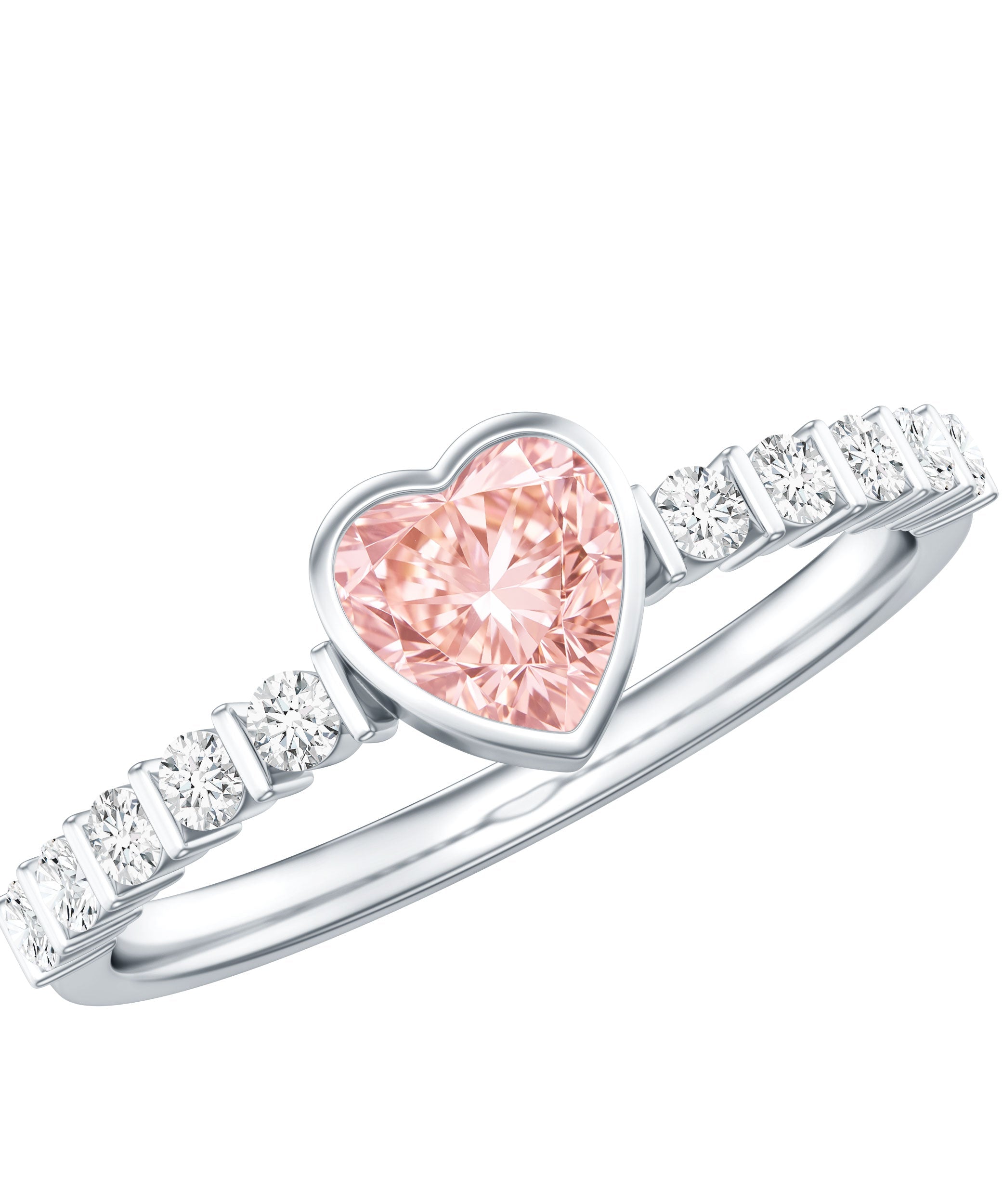 IGI Certified 1 CT Lab Grown Pink Diamond Heart Engagement Ring with Side Stones
