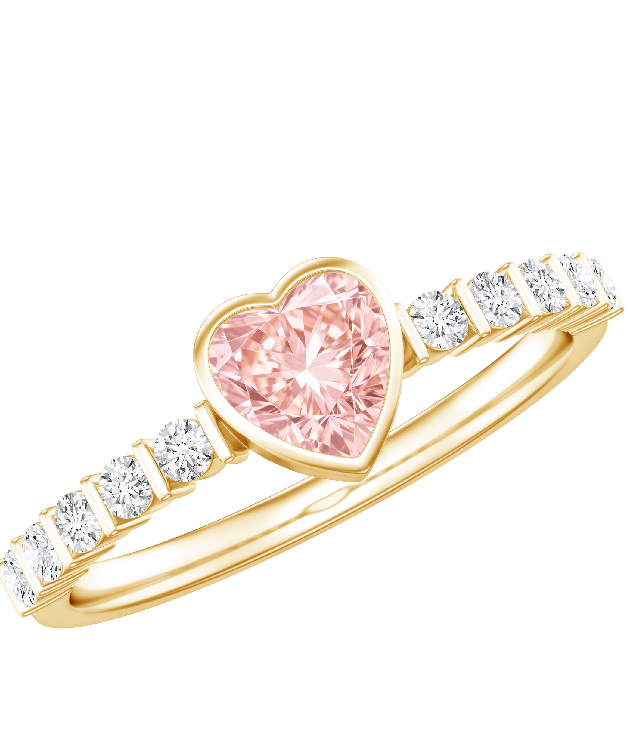 IGI Certified 1 CT Lab Grown Pink Diamond Heart Engagement Ring with Side Stones