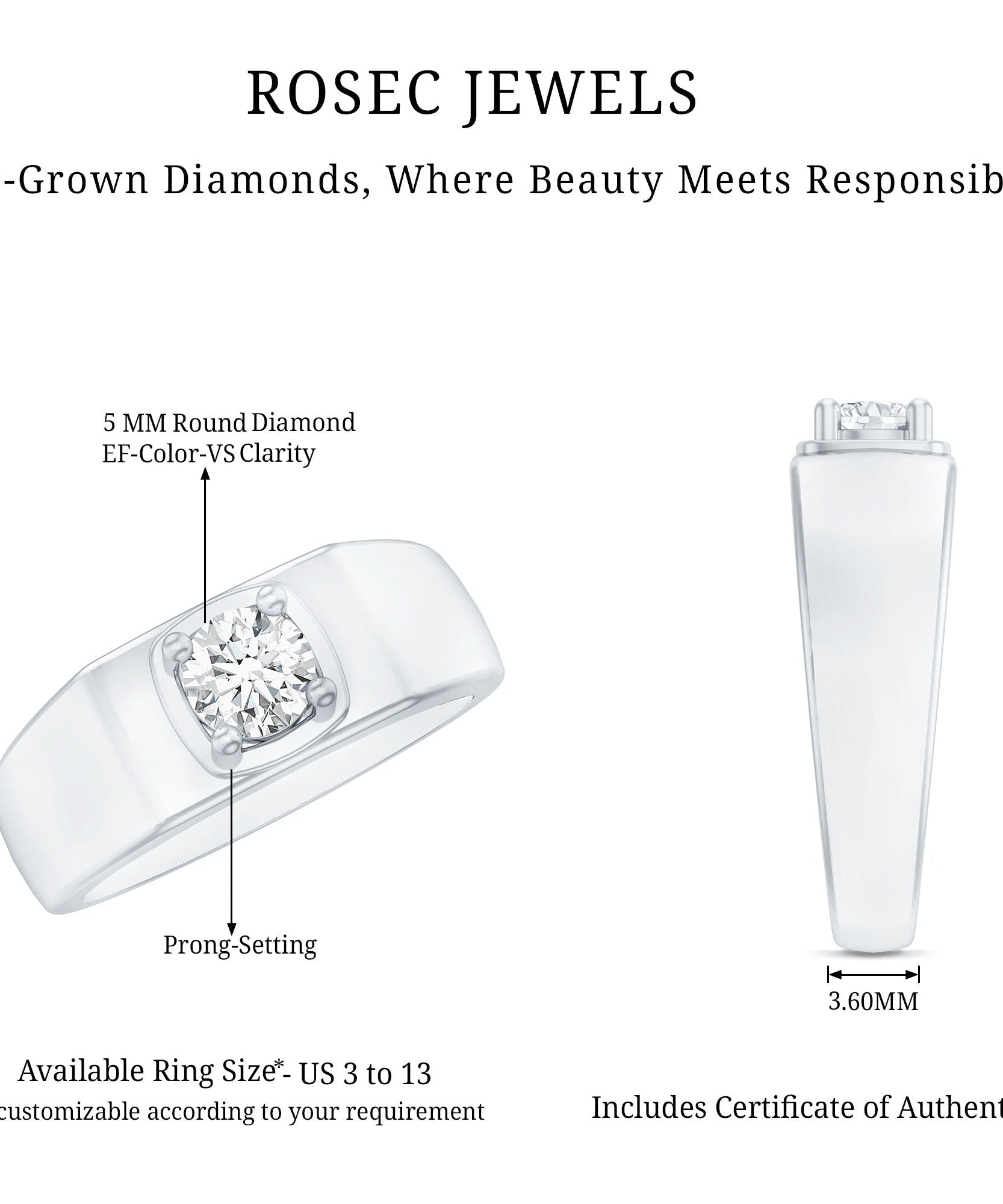 Brilliant Cut Lab Grown Diamond Engagement Ring for Men