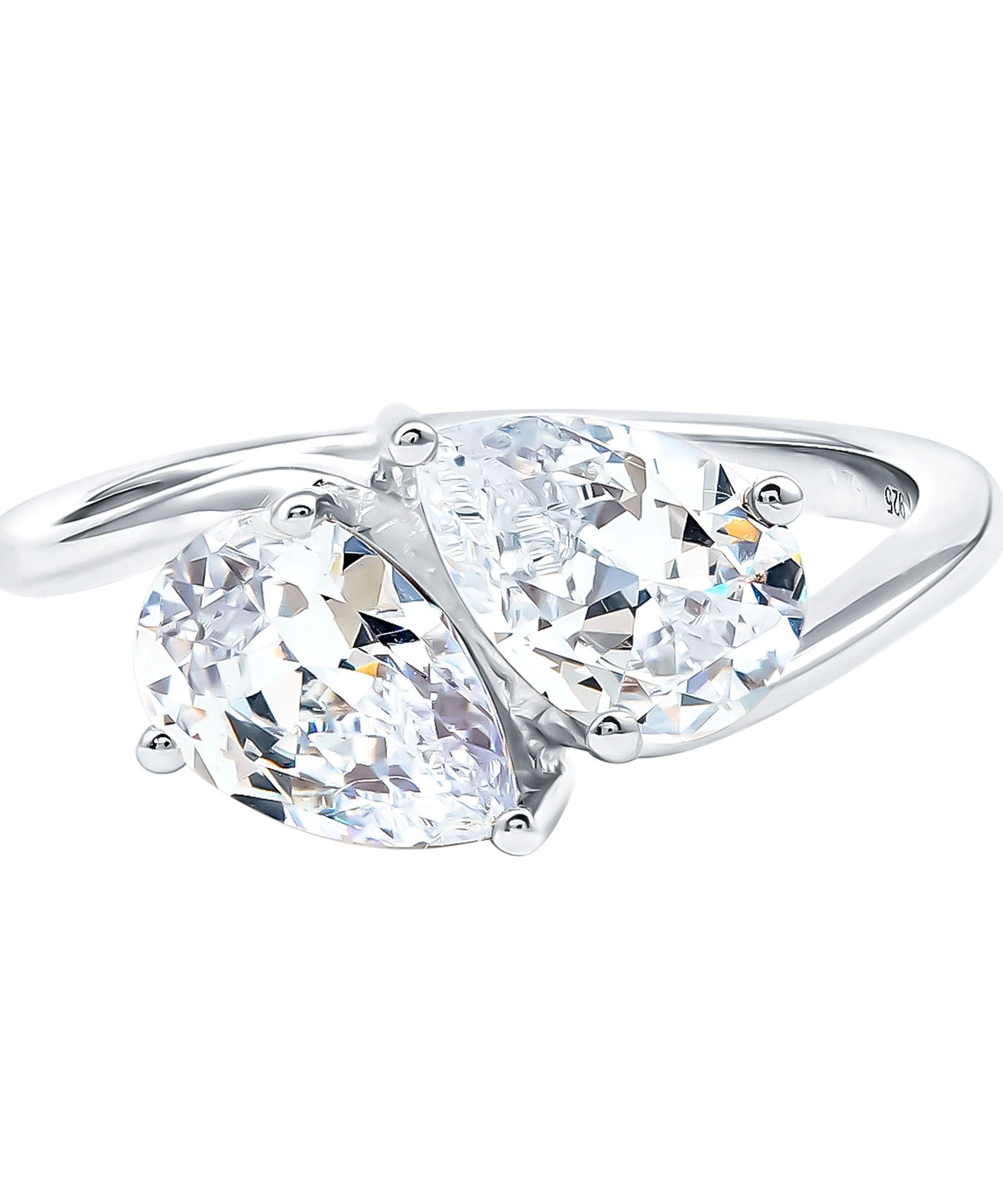 6X8 MM Pear Shaped Lab Grown Diamond Two Stone Engagement Ring