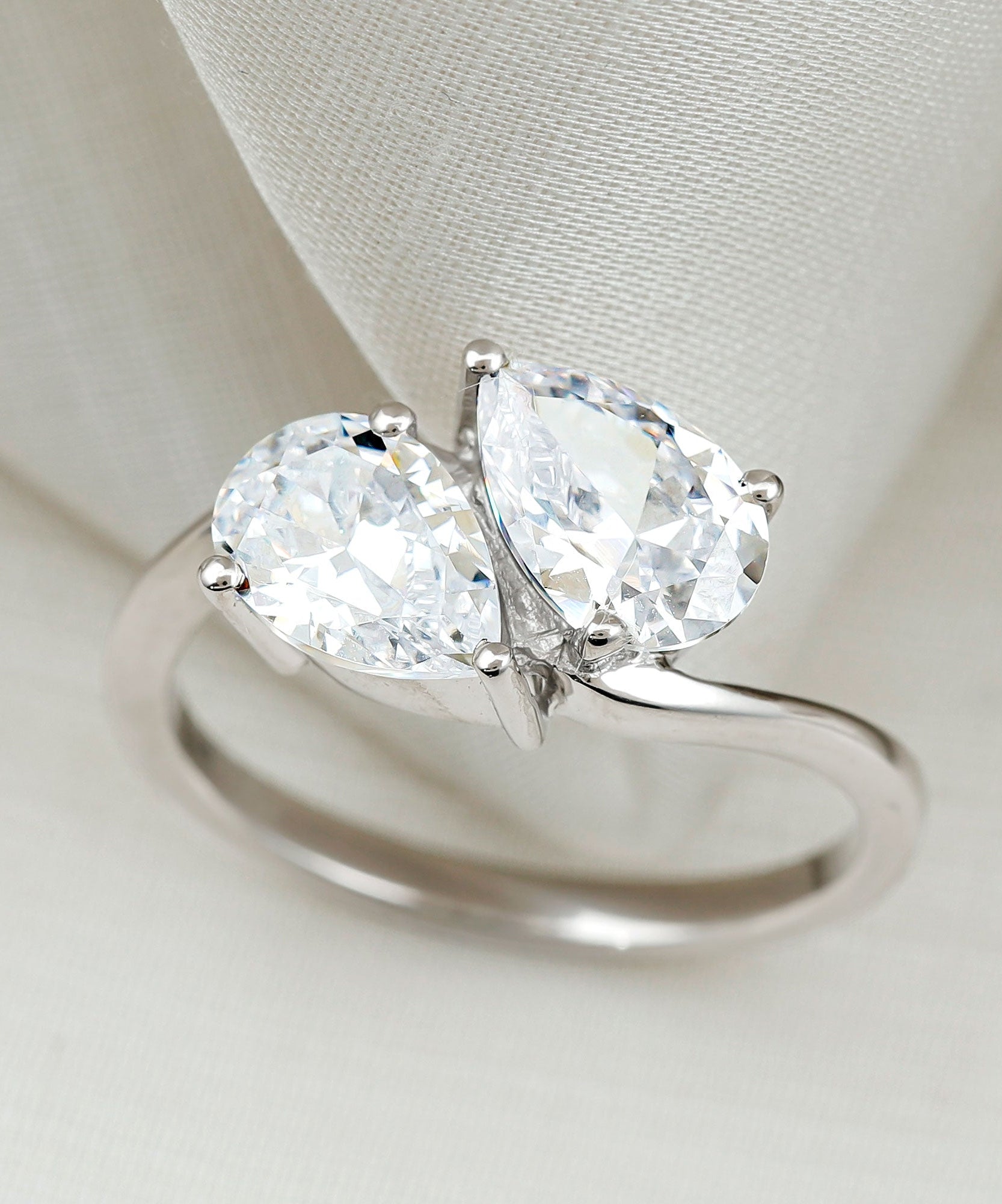 6X8 MM Pear Shaped Lab Grown Diamond Two Stone Engagement Ring