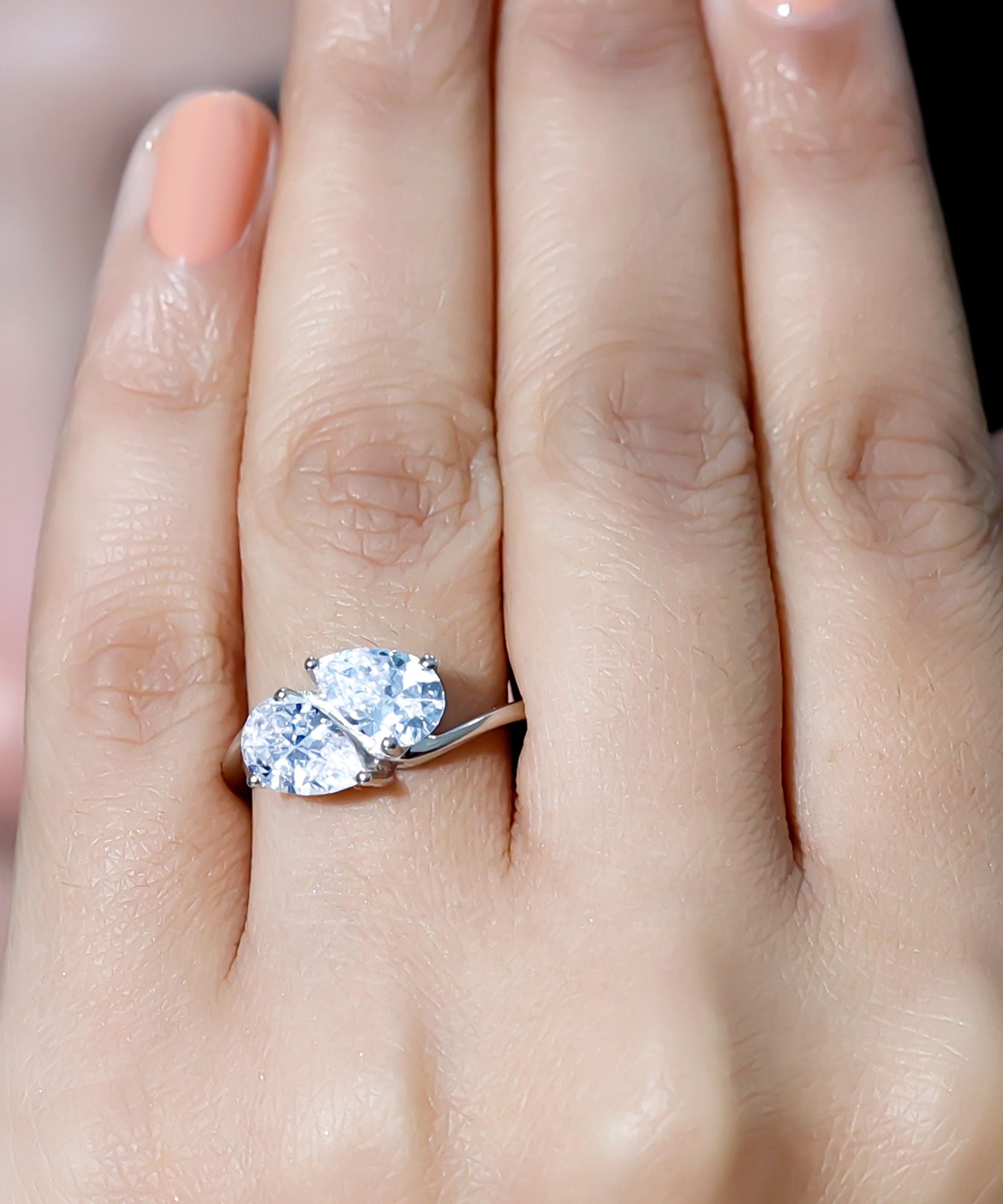 6X8 MM Pear Shaped Lab Grown Diamond Two Stone Engagement Ring