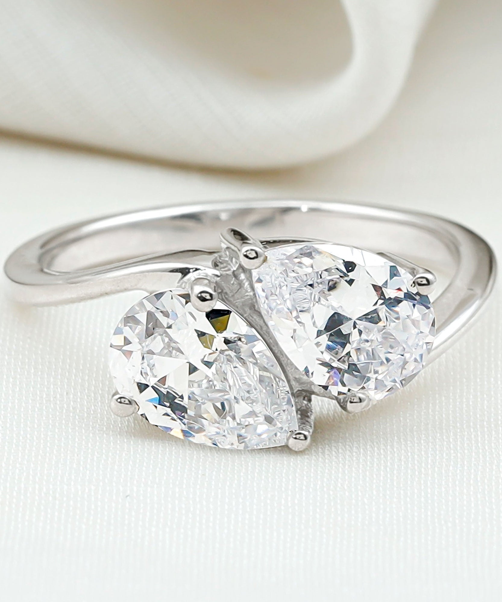 6X8 MM Pear Shaped Lab Grown Diamond Two Stone Engagement Ring