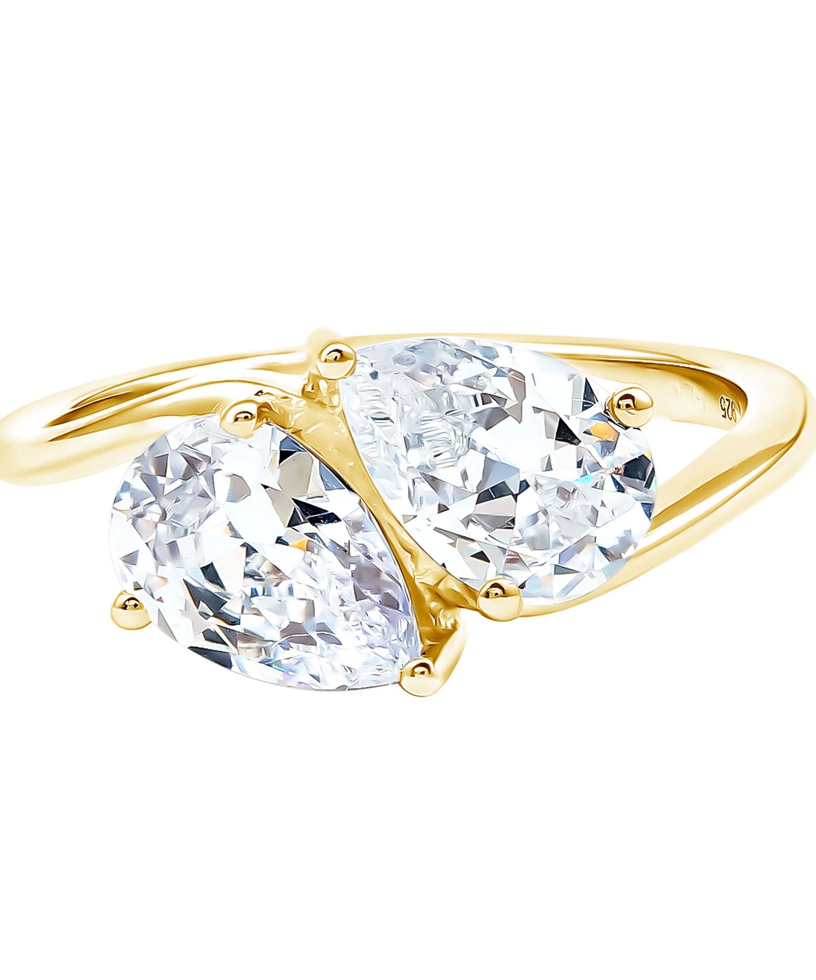 6X8 MM Pear Shaped Lab Grown Diamond Two Stone Engagement Ring