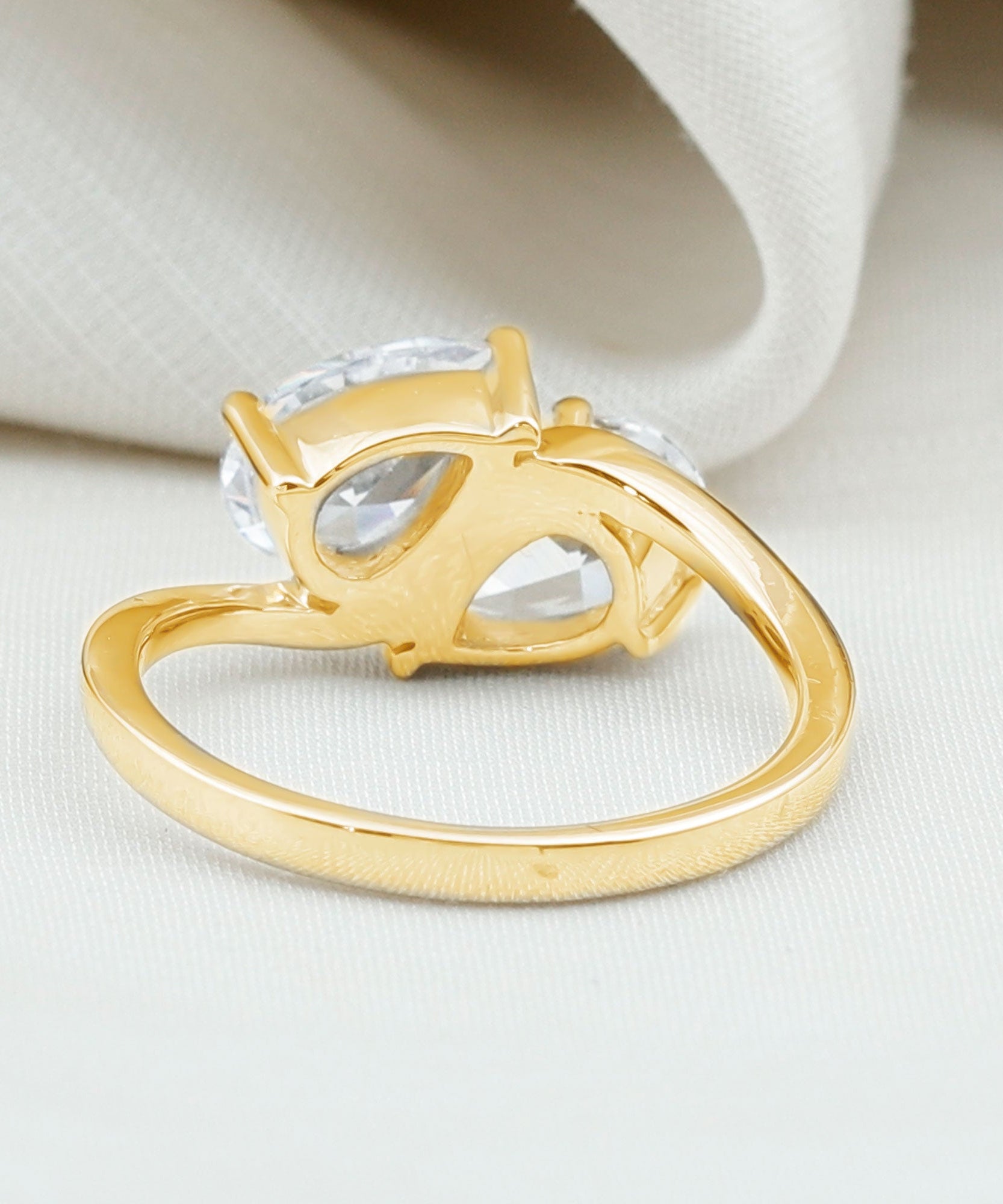 6X8 MM Pear Shaped Lab Grown Diamond Two Stone Engagement Ring