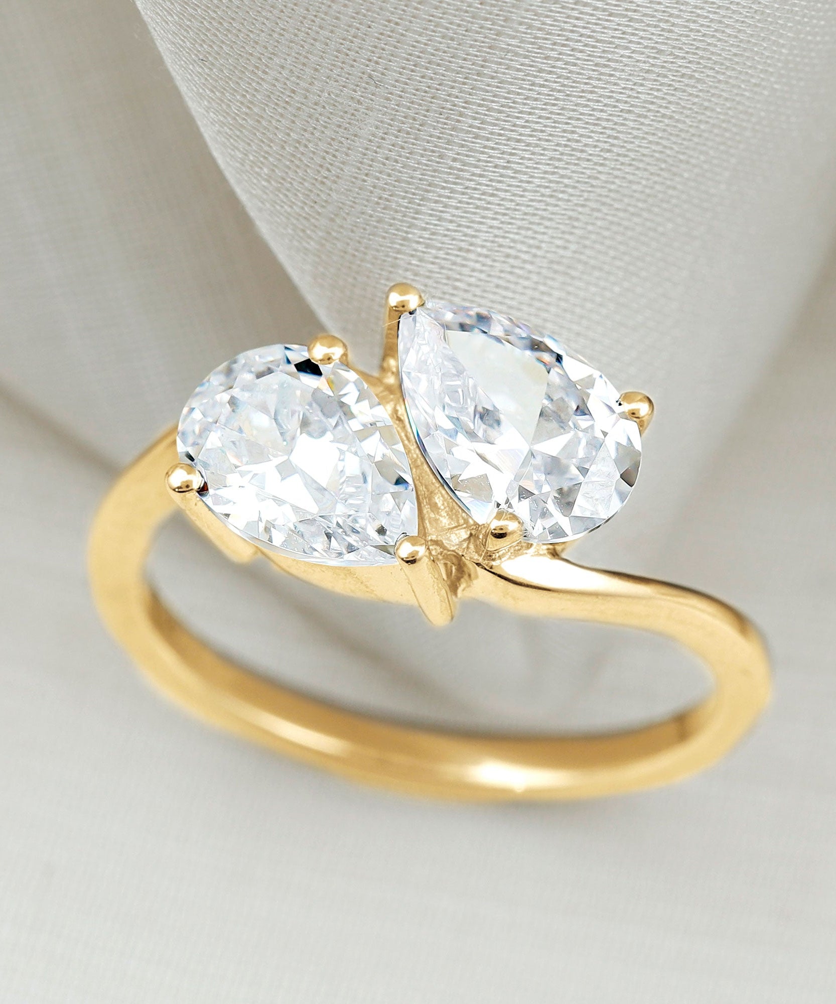 6X8 MM Pear Shaped Lab Grown Diamond Two Stone Engagement Ring