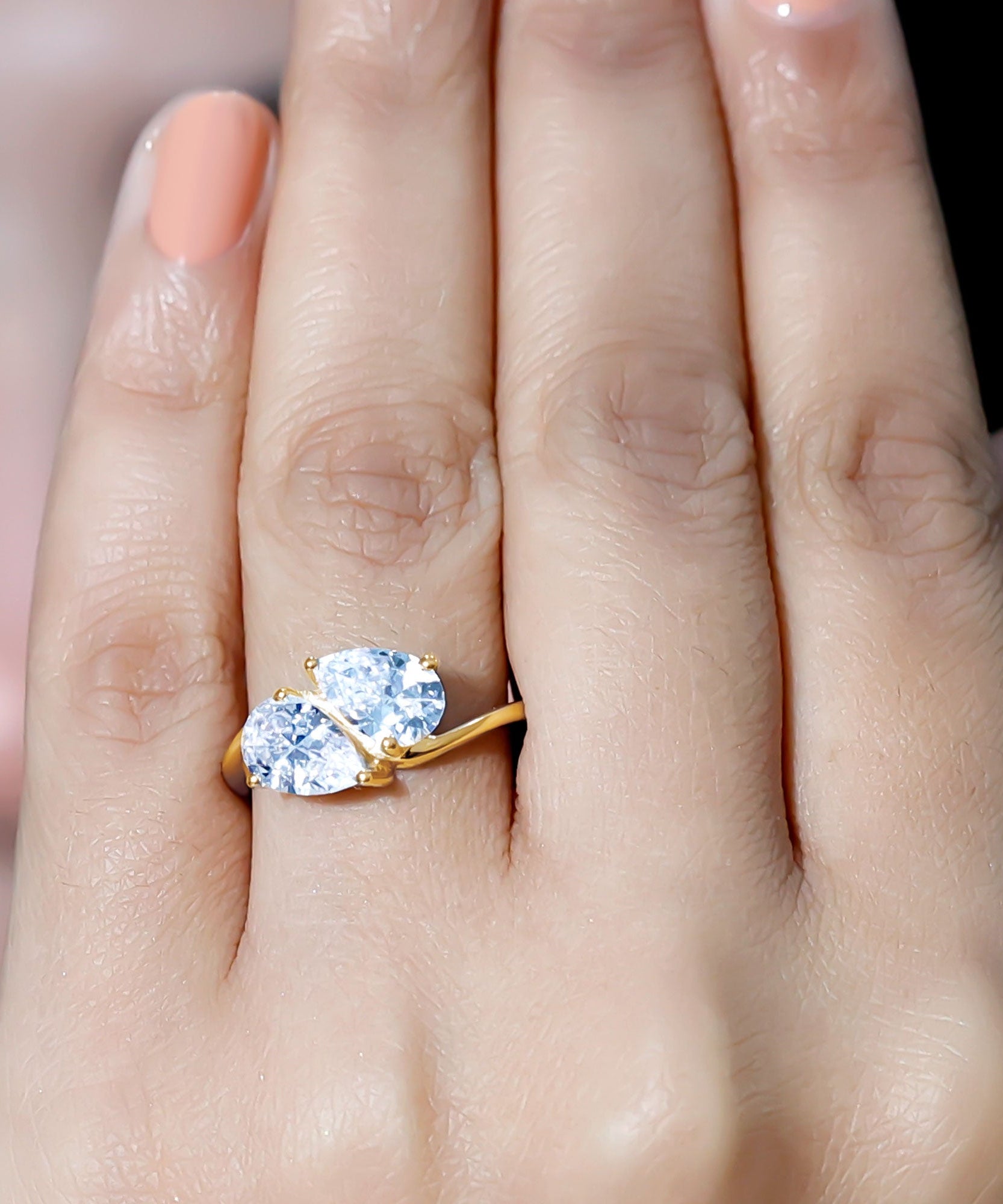 6X8 MM Pear Shaped Lab Grown Diamond Two Stone Engagement Ring