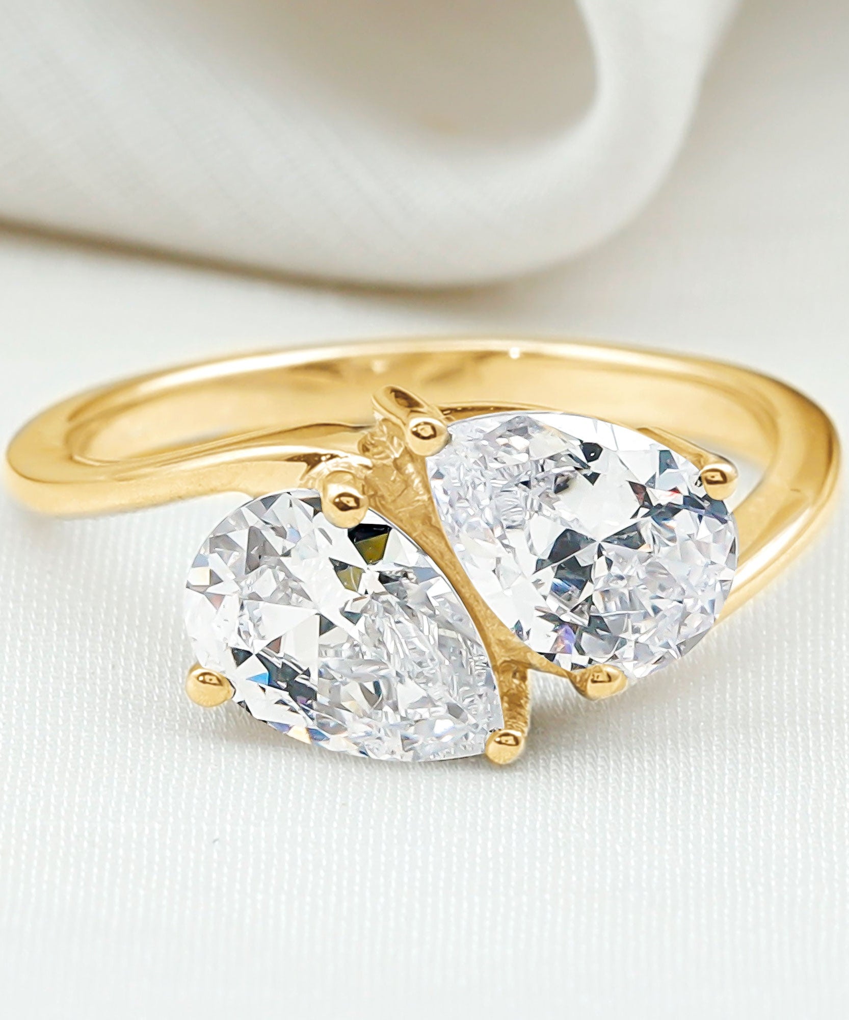 6X8 MM Pear Shaped Lab Grown Diamond Two Stone Engagement Ring