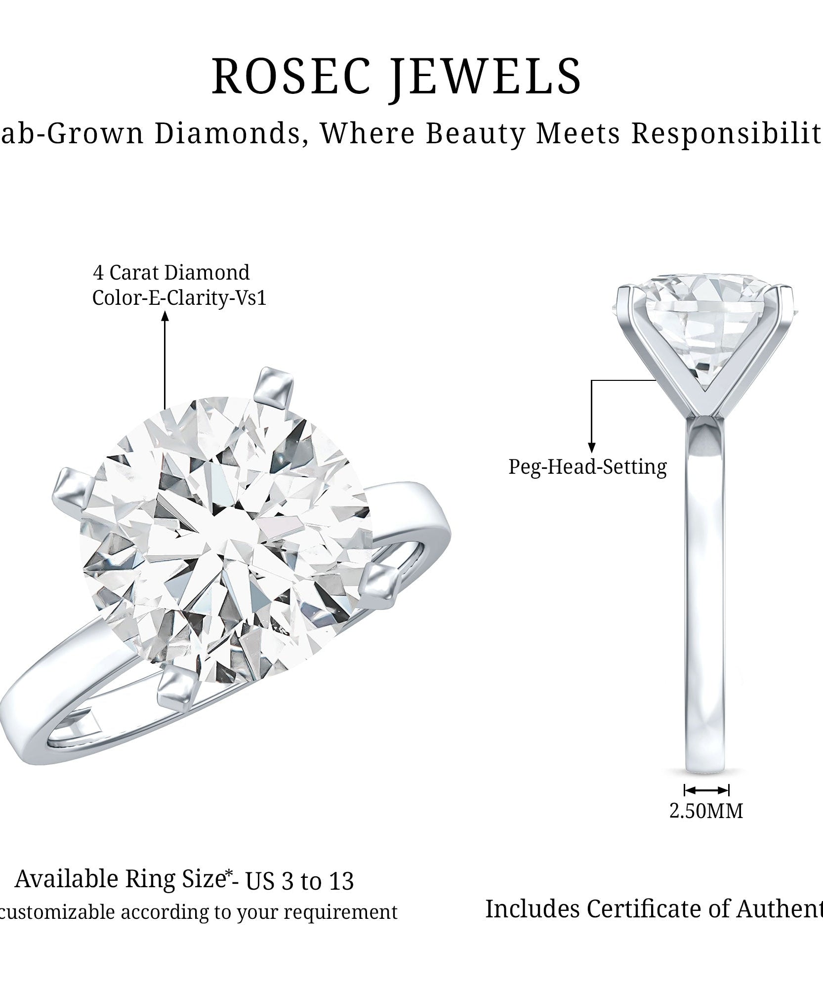 4 CT IGI Certified Lab Diamond Timeless Engagement Ring