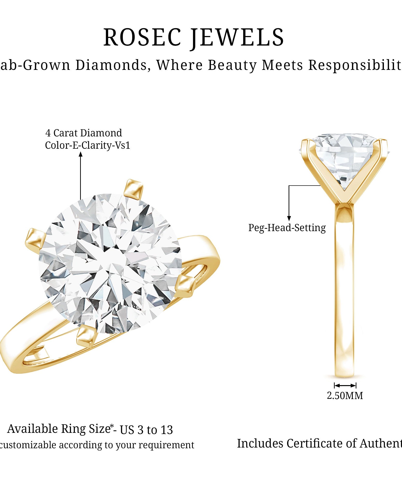 4 CT IGI Certified Lab Diamond Timeless Engagement Ring